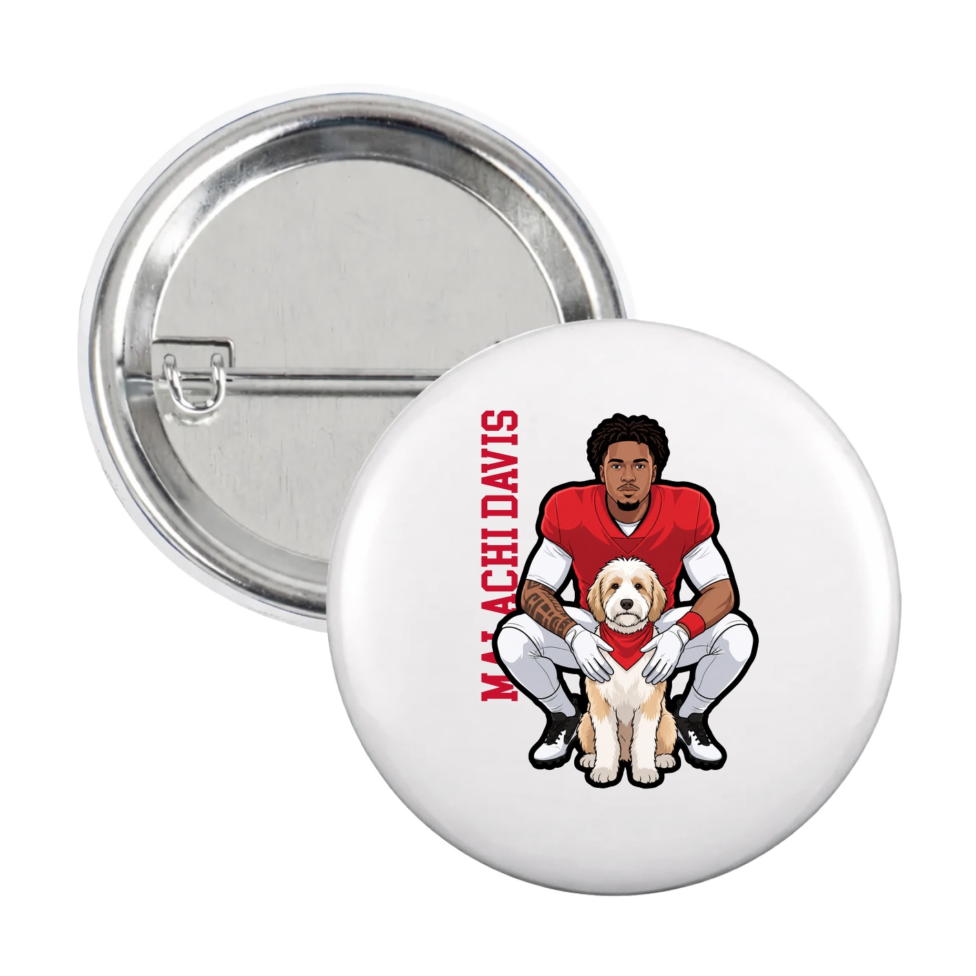Game Day Button — Name Vertical in White
