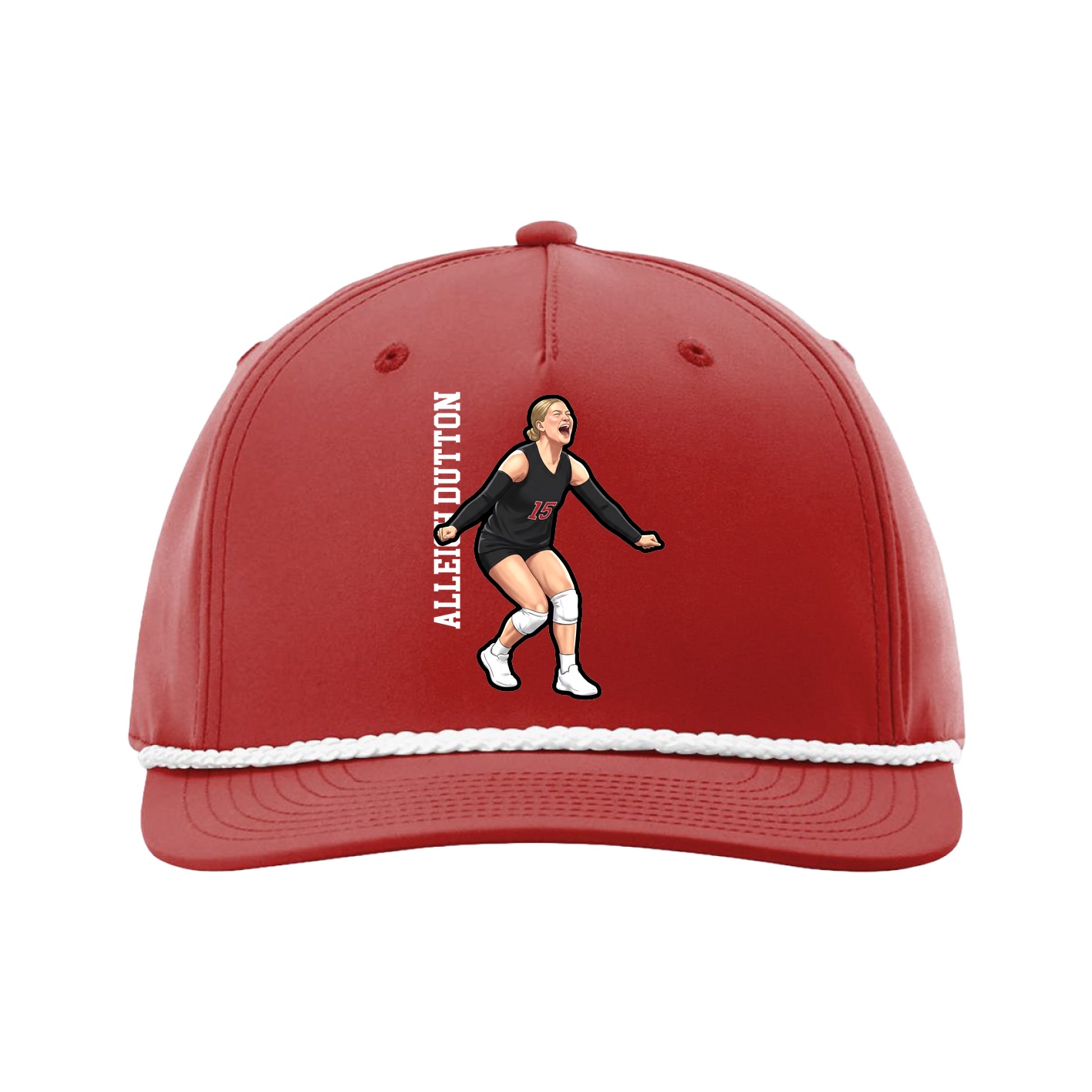 Five-Panel Classic Rope Cap — Name Vertical in Red