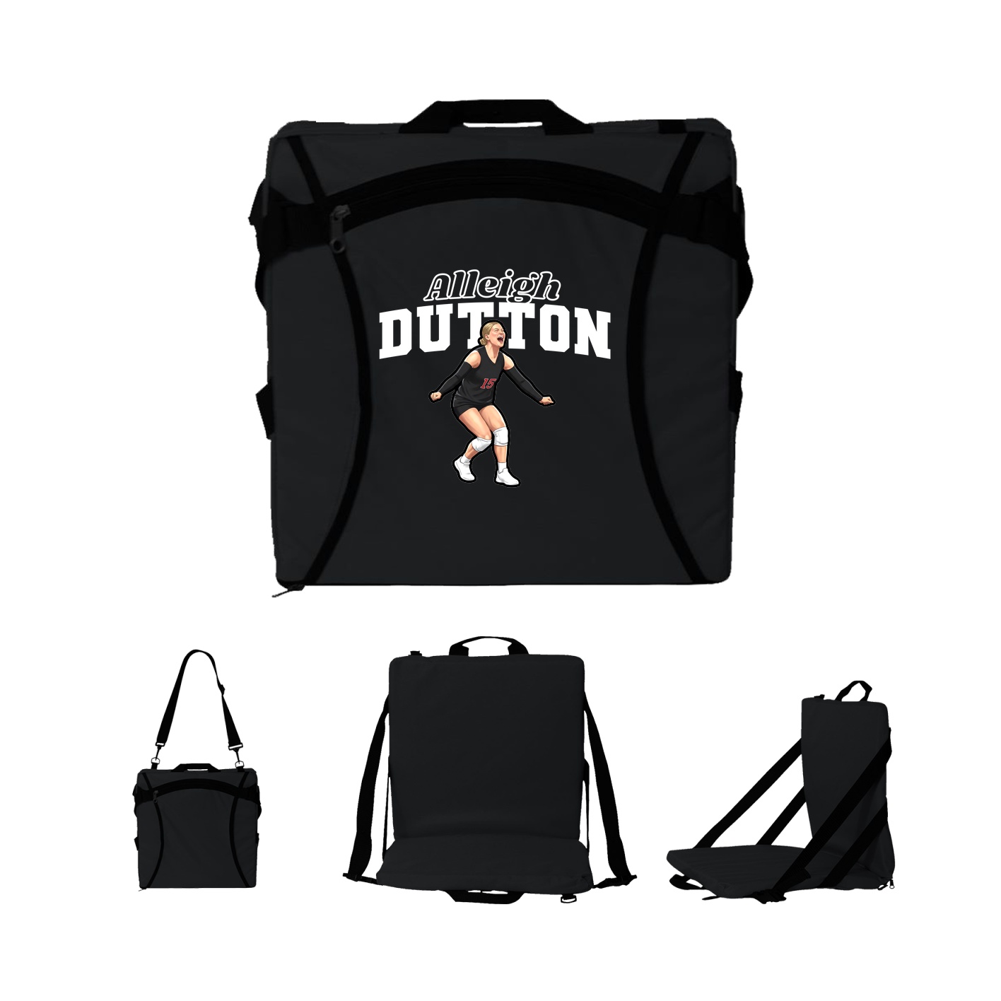 Folding Stadium Seat — Name Arch in Black