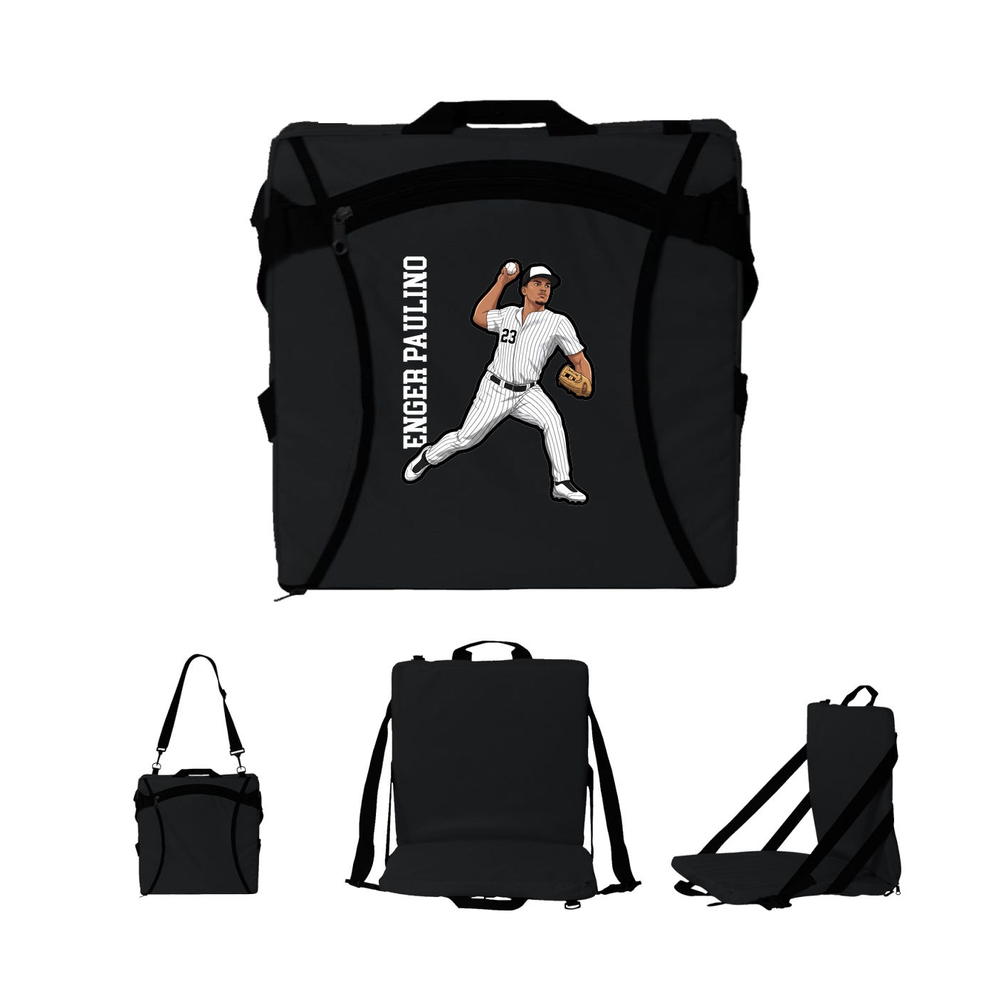 Folding Stadium Seat — Name Vertical in Black