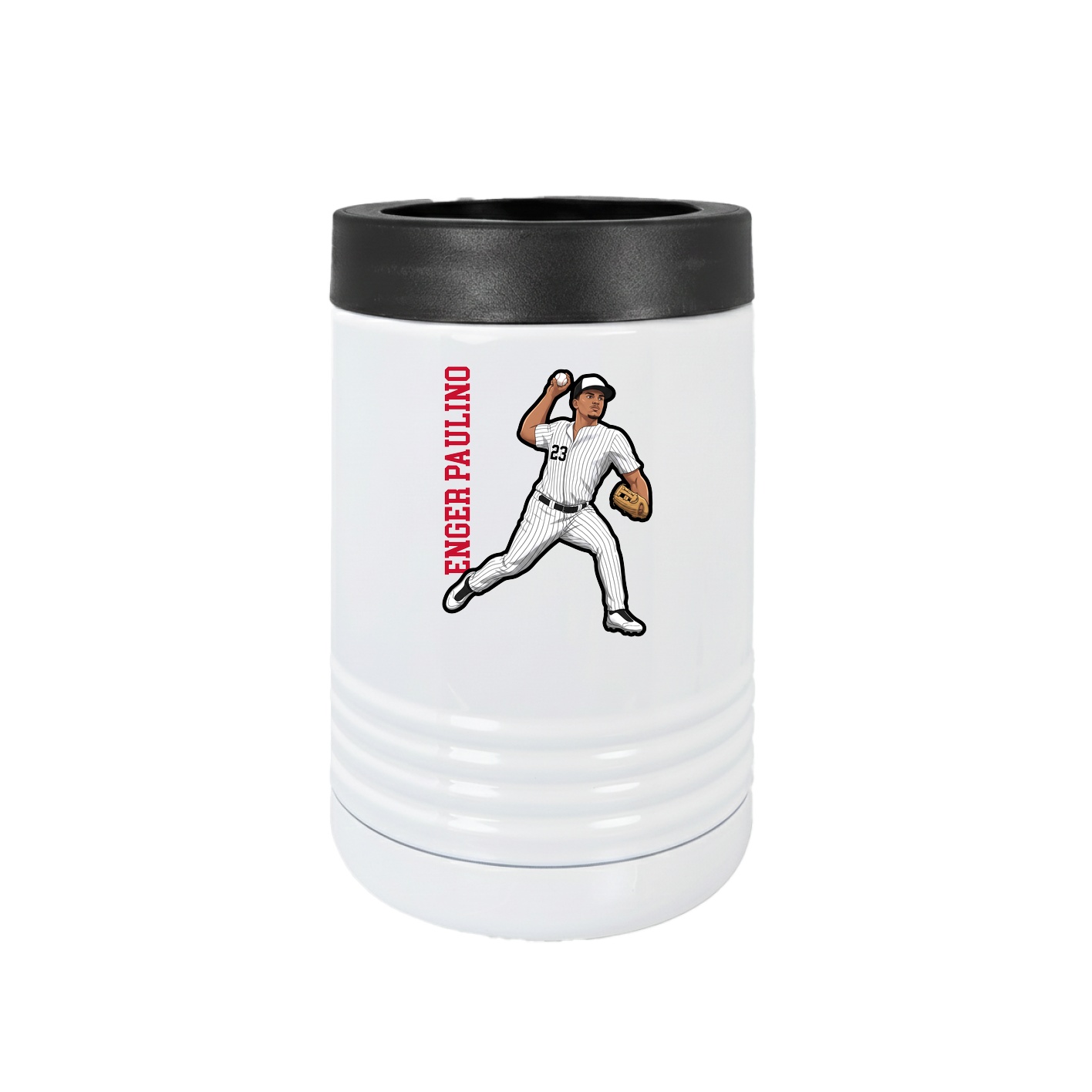 Beverage Holder — Name Vertical in White