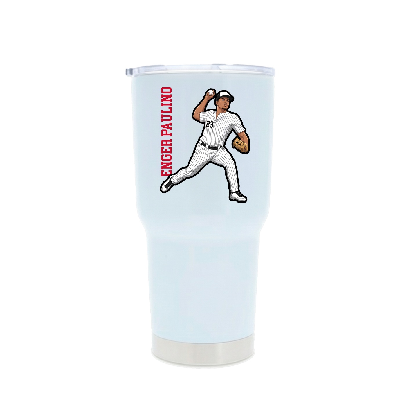 30oz Stainless Steel Tumbler — Name Vertical in White