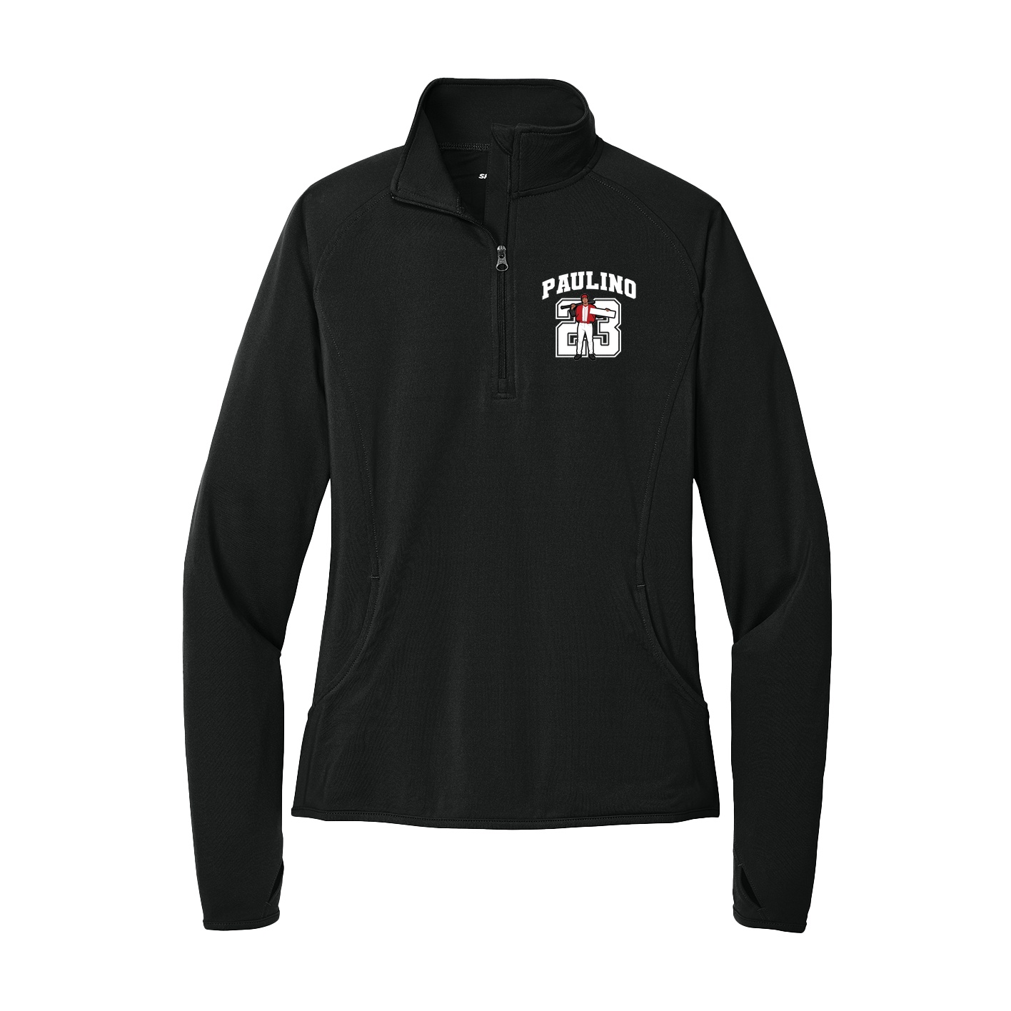 Women's Q-Zip Pullover — Number in Black