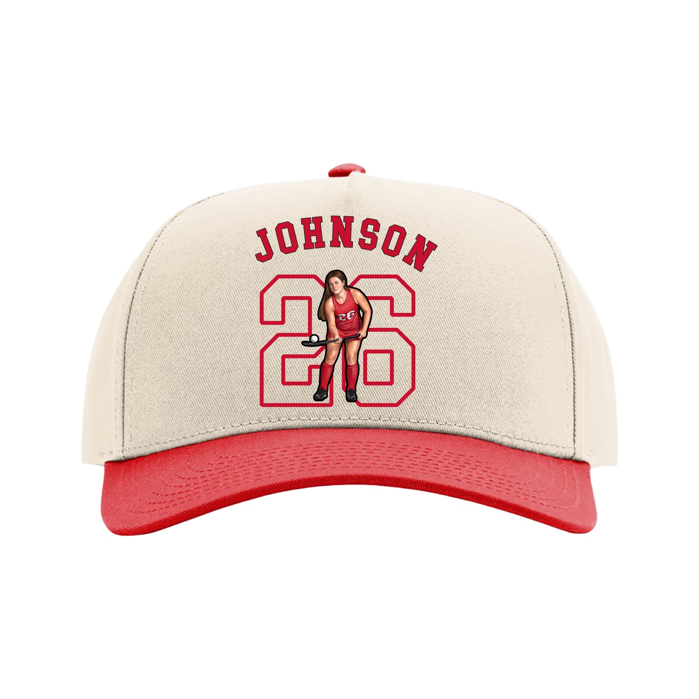 Full Fabric Five-Panel Champ Cap — Shirsey Arch in Cream/Red