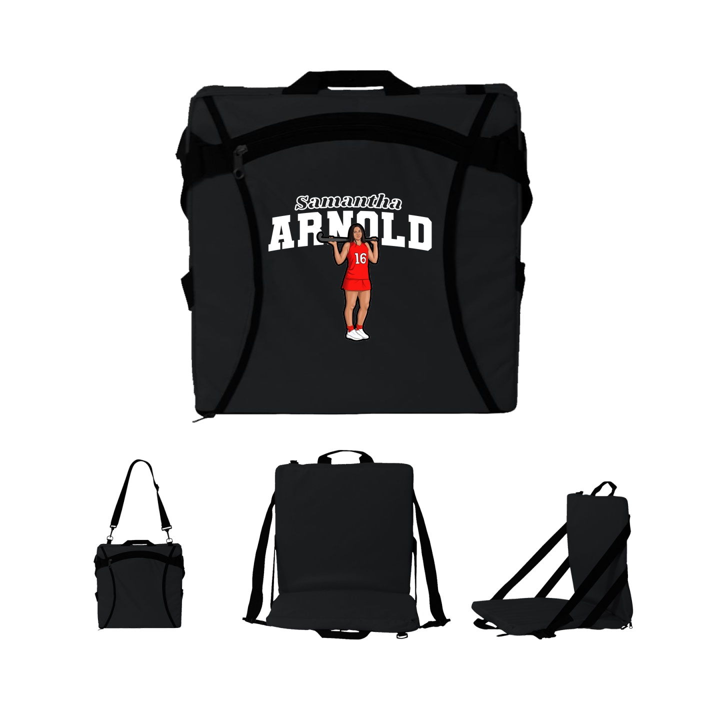 Folding Stadium Seat — Name Arch in Black