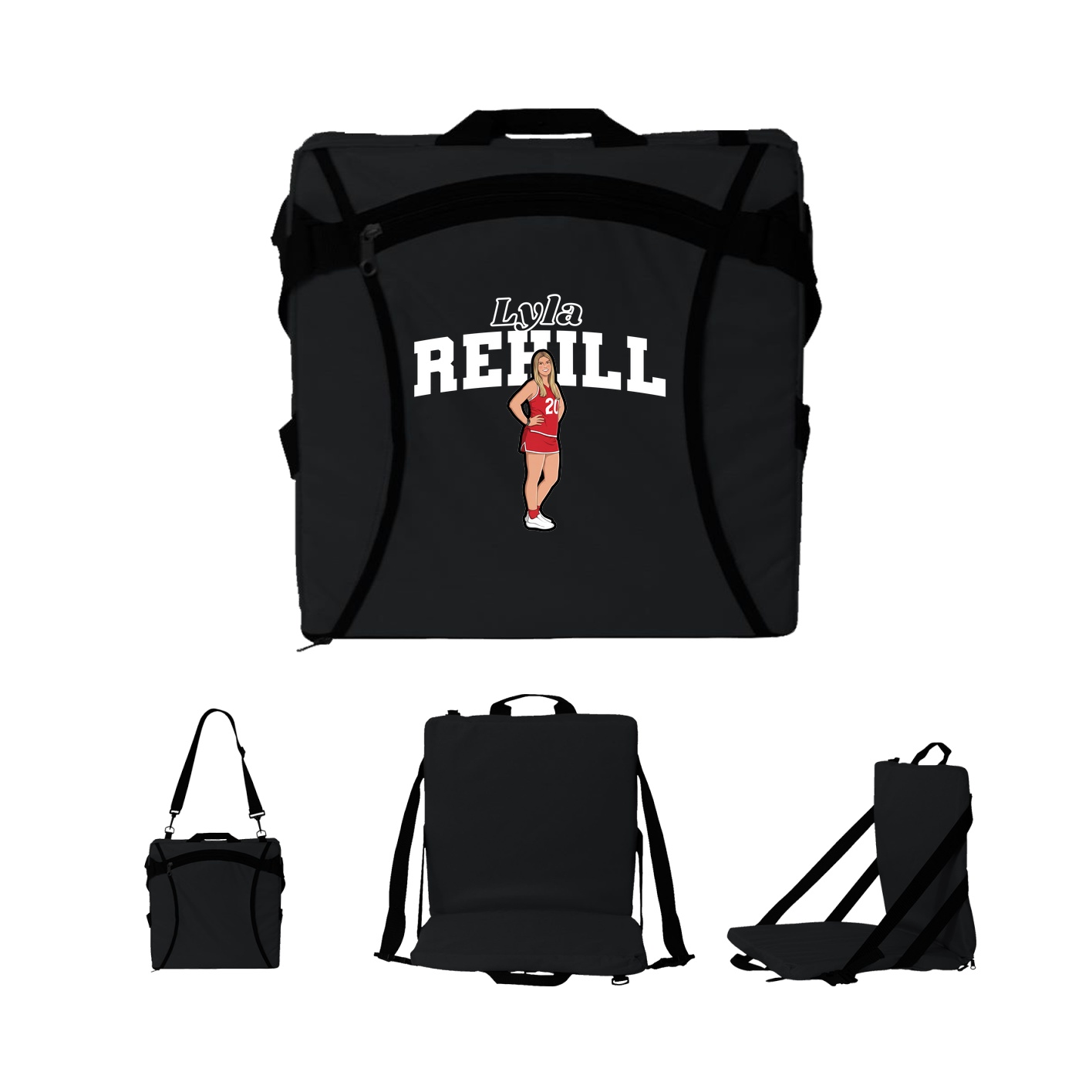 Folding Stadium Seat — Name Arch in Black