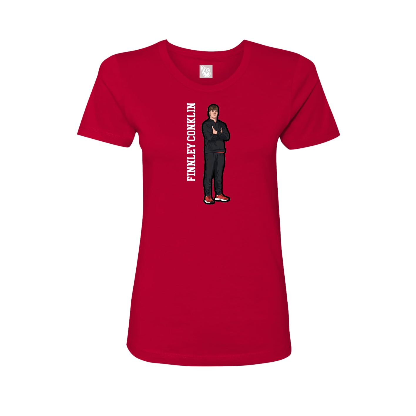 Fitted Women's Tee — Name Vertical in Red