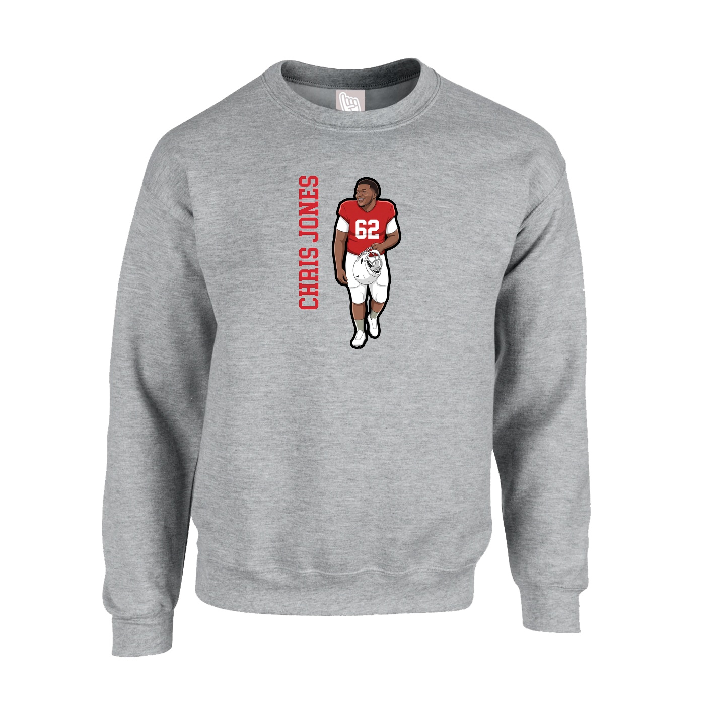 Fleece Crew — Name Vertical in Grey