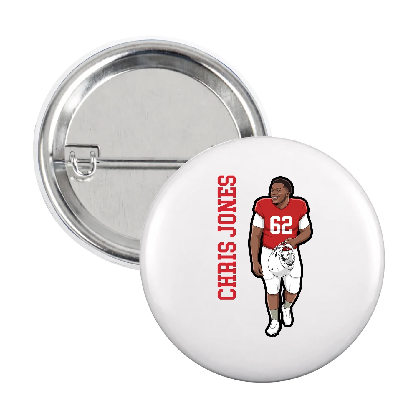 Game Day Button — Name Vertical in White