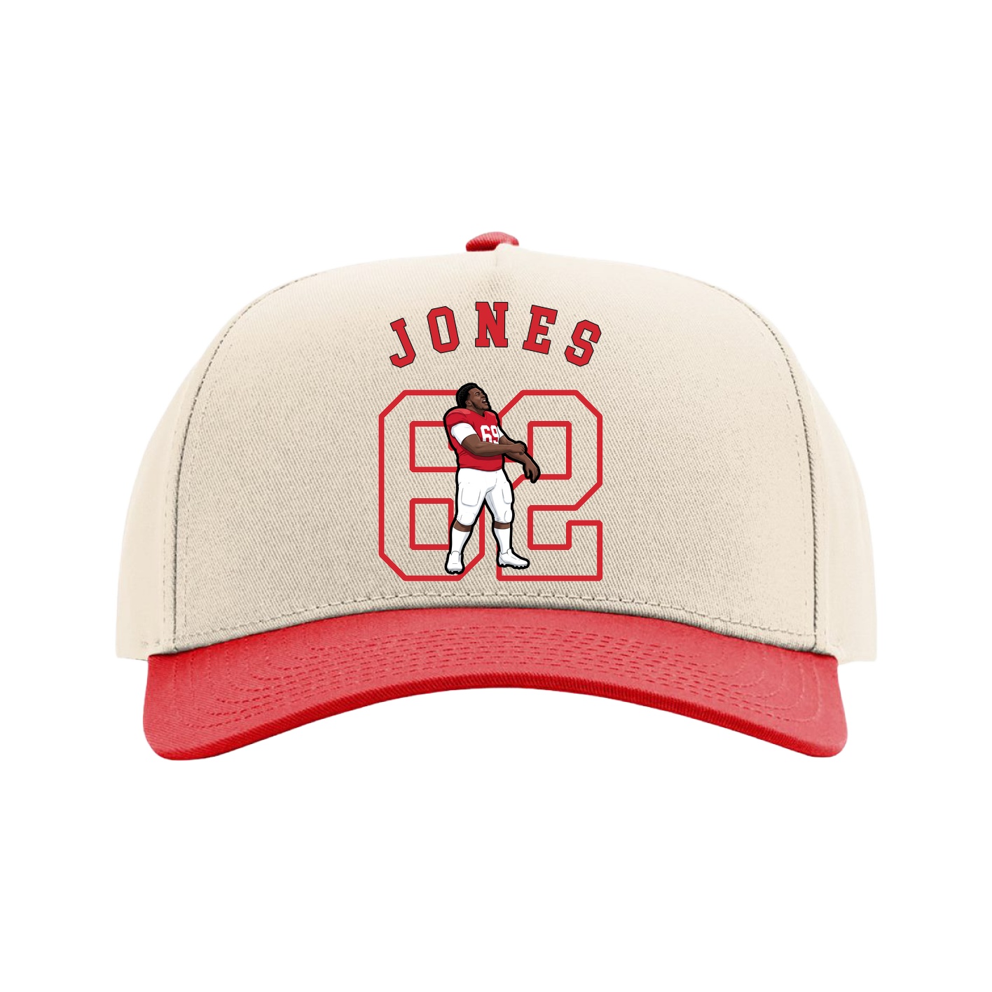 Full Fabric Five-Panel Champ Cap — Shirsey Arch in Cream/Red