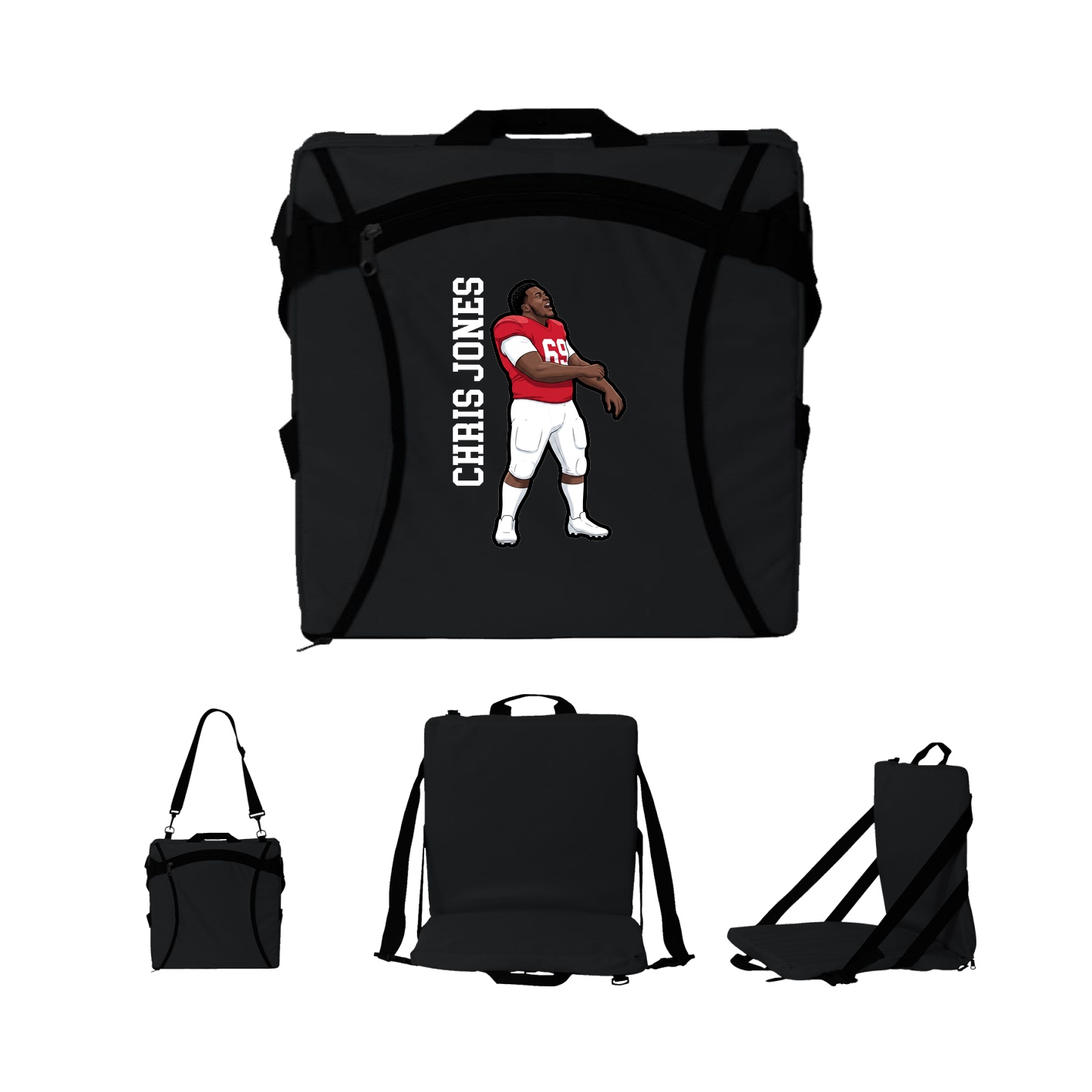 Folding Stadium Seat — Name Vertical in Black