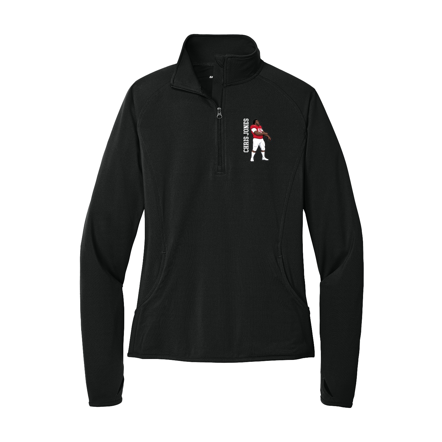Women's Q-Zip Pullover — Name Vertical in Black