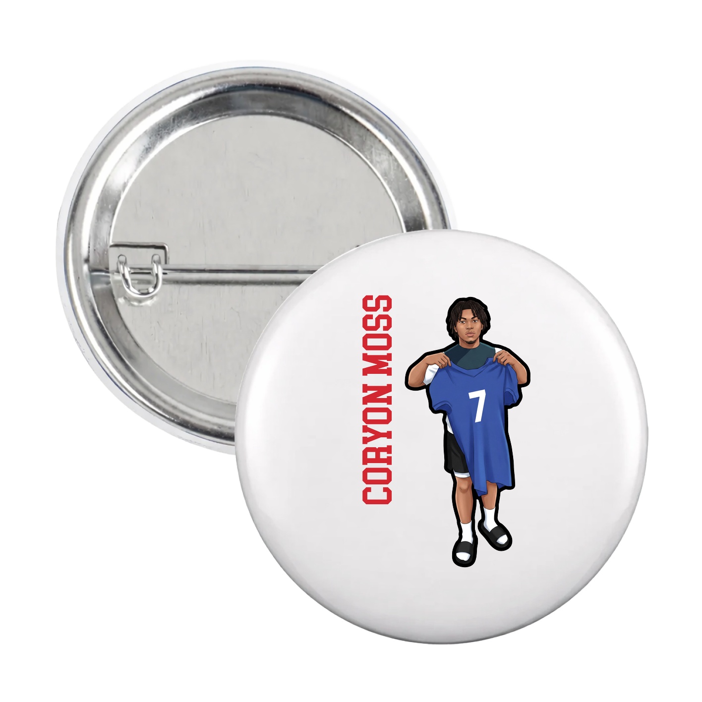 Game Day Button — Name Vertical in White