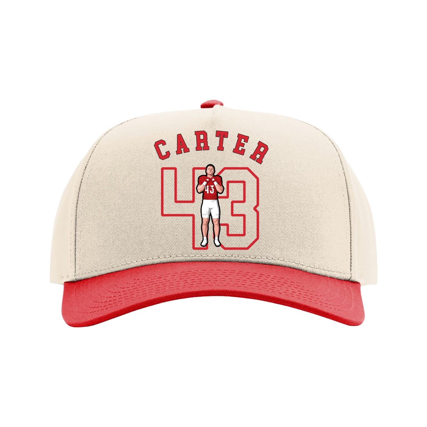 Full Fabric Five-Panel Champ Cap — Shirsey Arch in Cream/Red