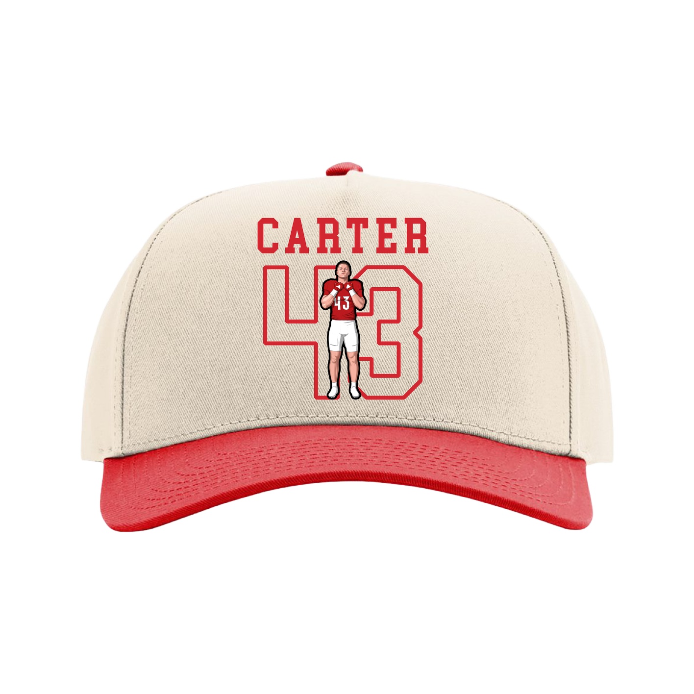 Full Fabric Five-Panel Champ Cap — Shirsey in Cream/Red