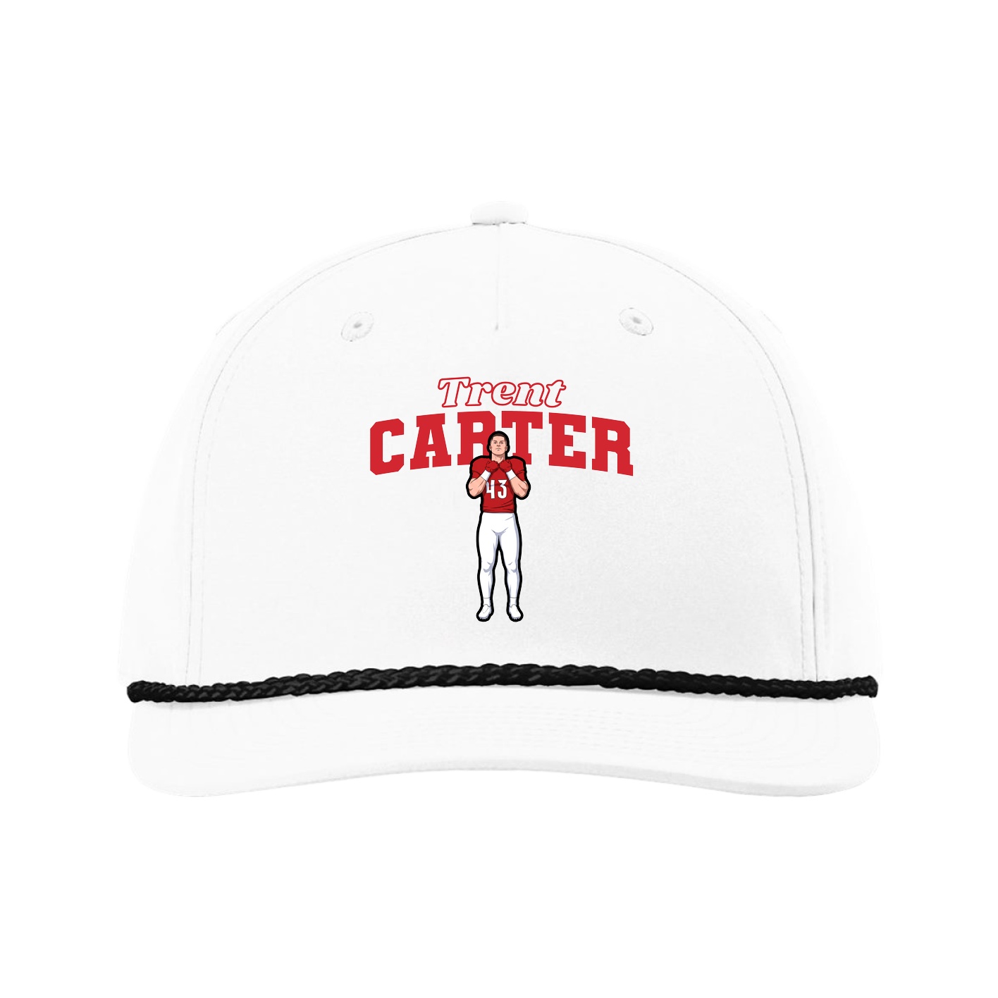 Five-Panel Classic Rope Cap — Name Arch in White