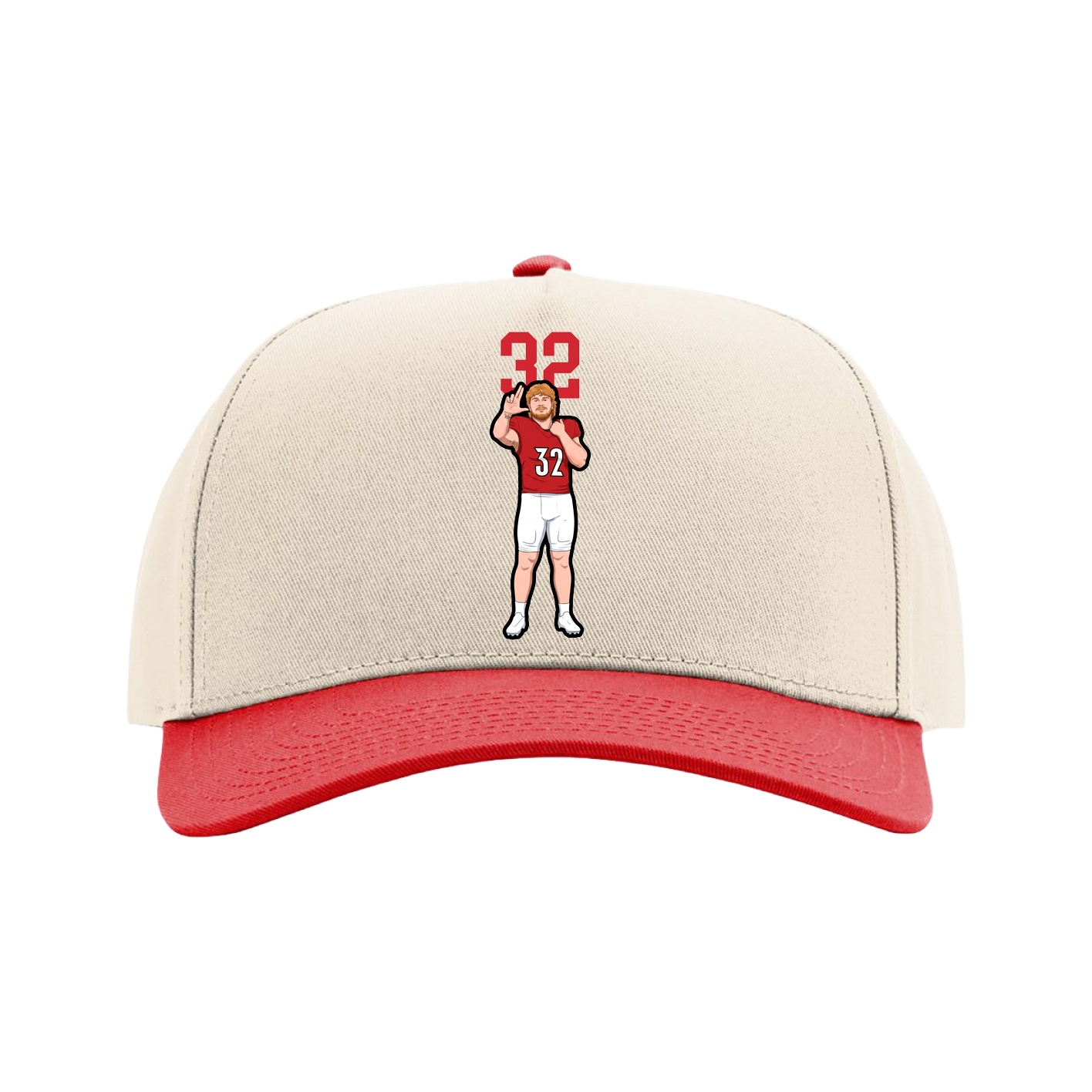 Full Fabric Five-Panel Champ Cap — Number Top in Cream/Red