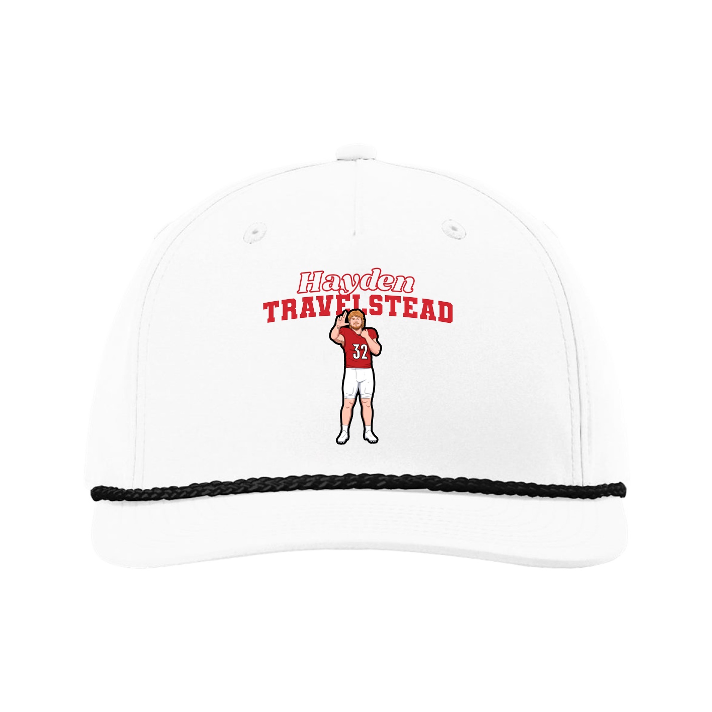 Five-Panel Classic Rope Cap — Name Arch in White