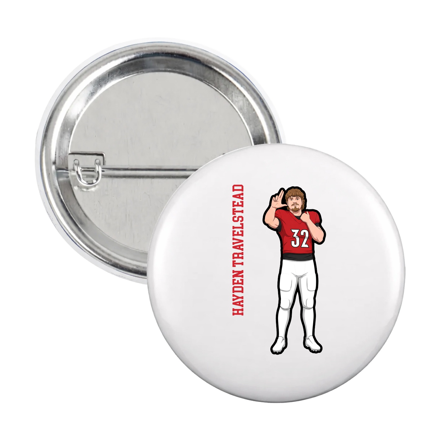 Game Day Button — Name Vertical in White