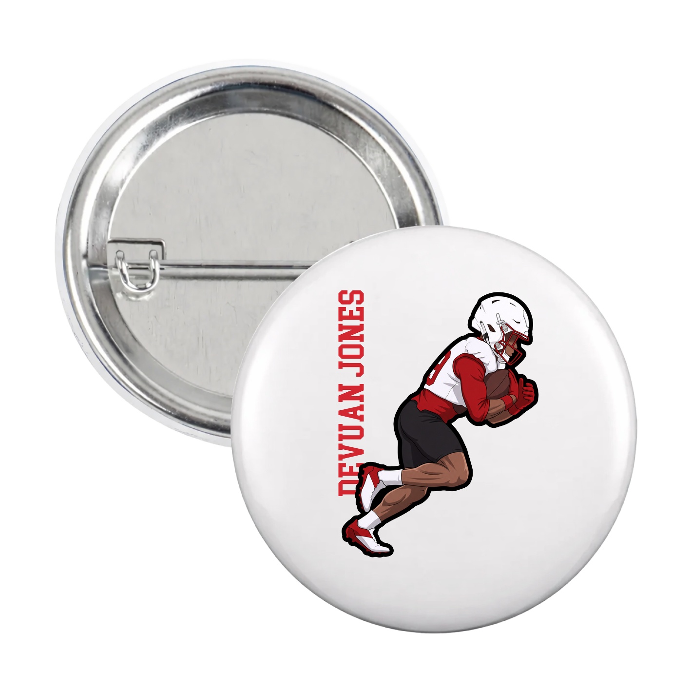 Game Day Button — Name Vertical in White