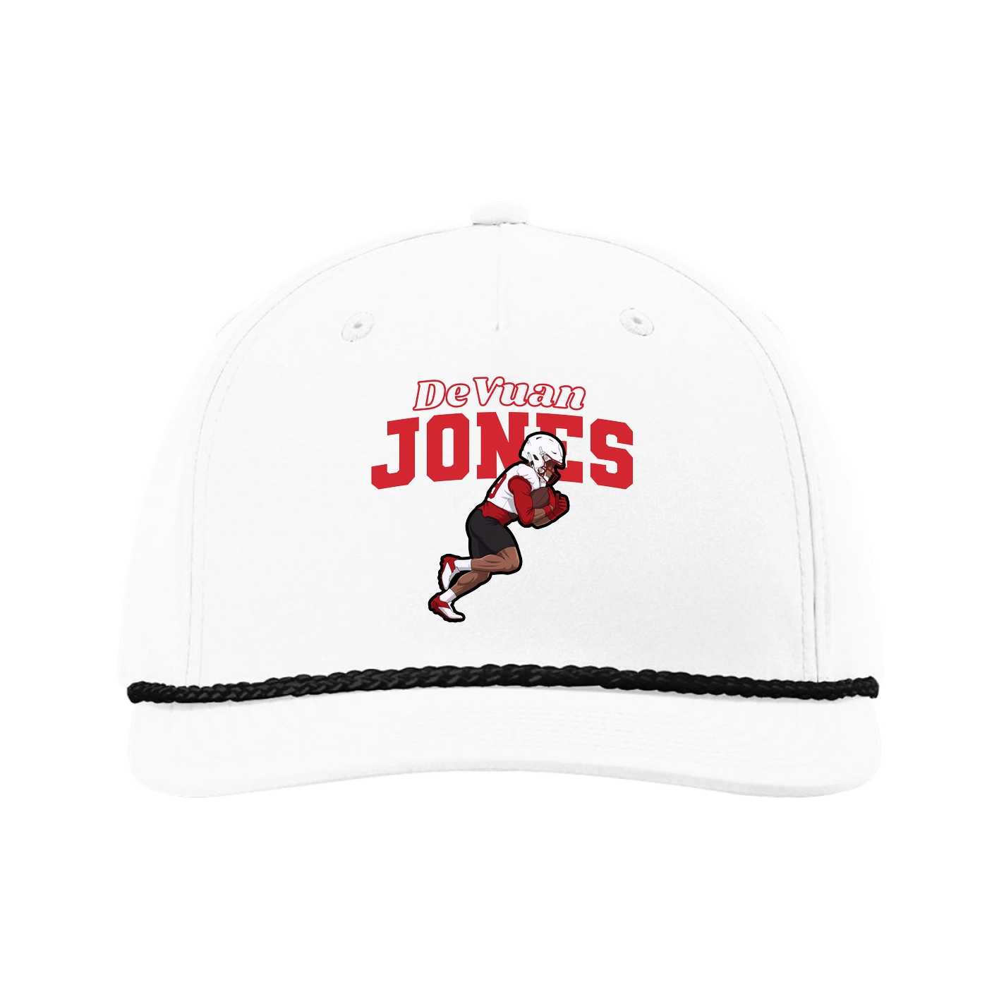 Five-Panel Classic Rope Cap — Name Arch in White