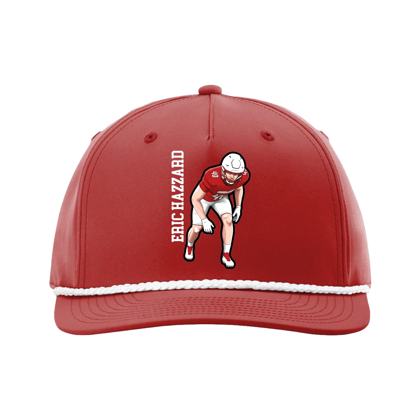 Five-Panel Classic Rope Cap — Name Vertical in Red