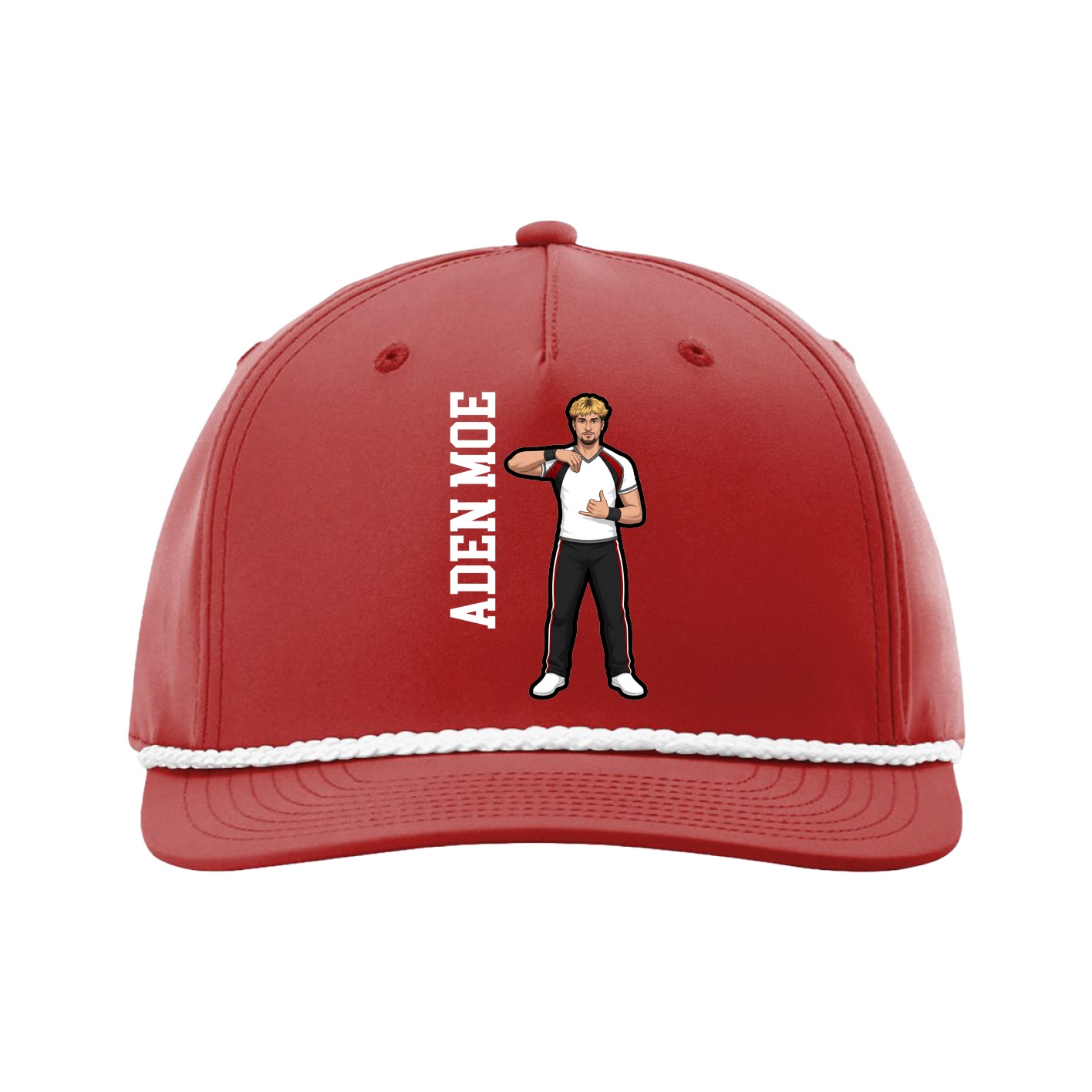 Five-Panel Classic Rope Cap — Name Vertical in Red