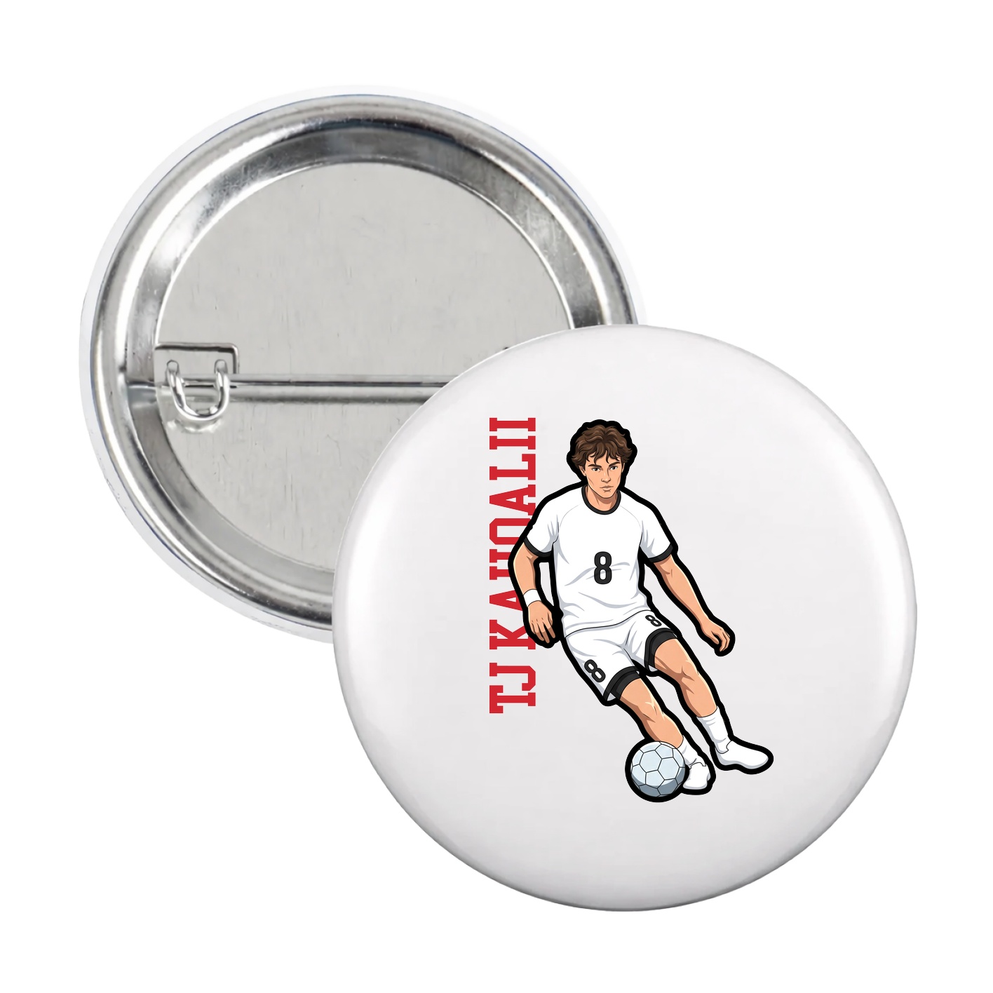 Game Day Button — Name Vertical in White