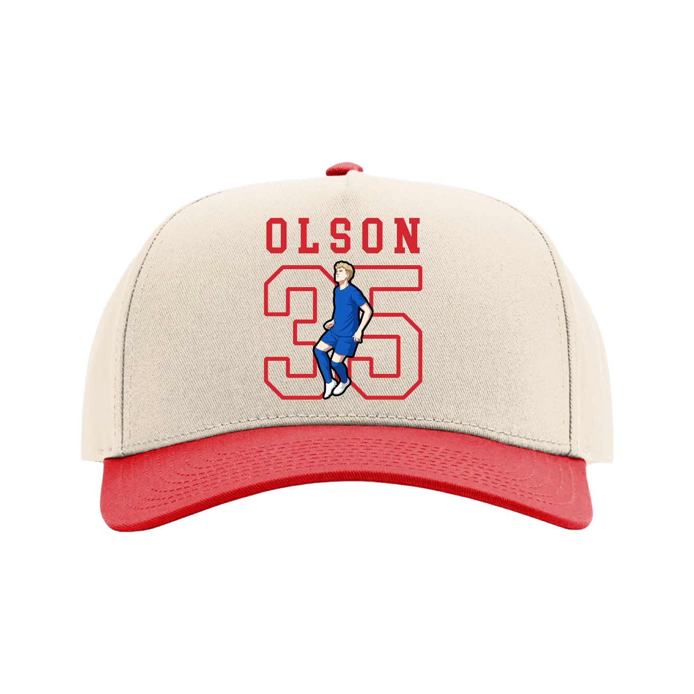 Full Fabric Five-Panel Champ Cap — Shirsey in Cream/Red