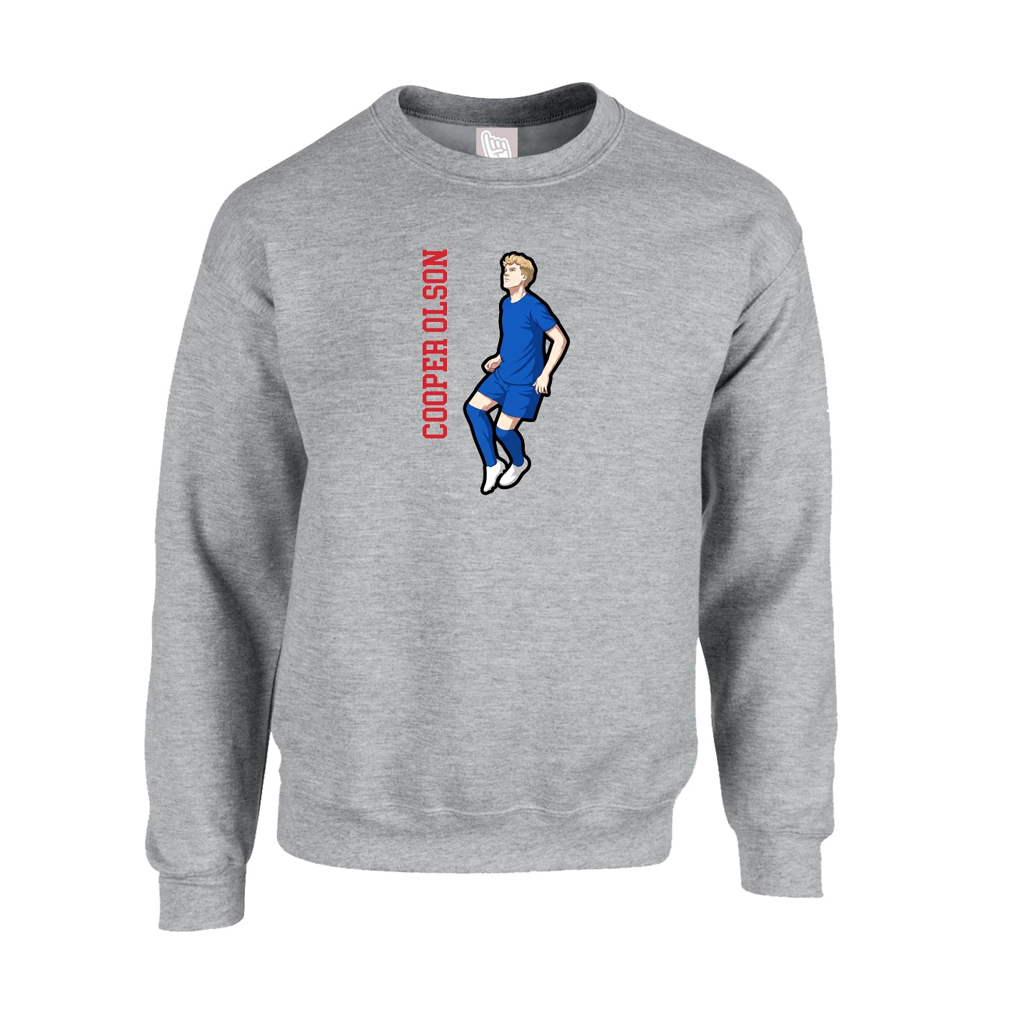 Fleece Crew — Name Vertical in Grey