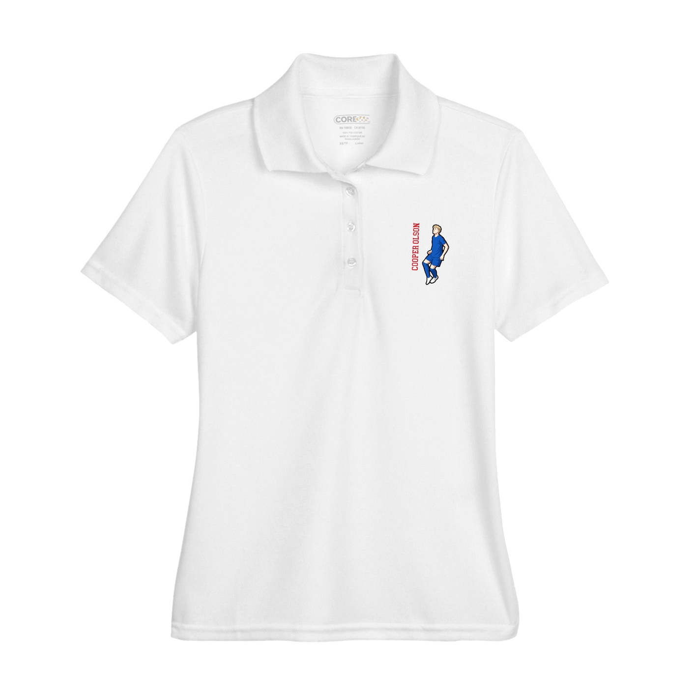 Womens Performance Polo — Name Vertical in White