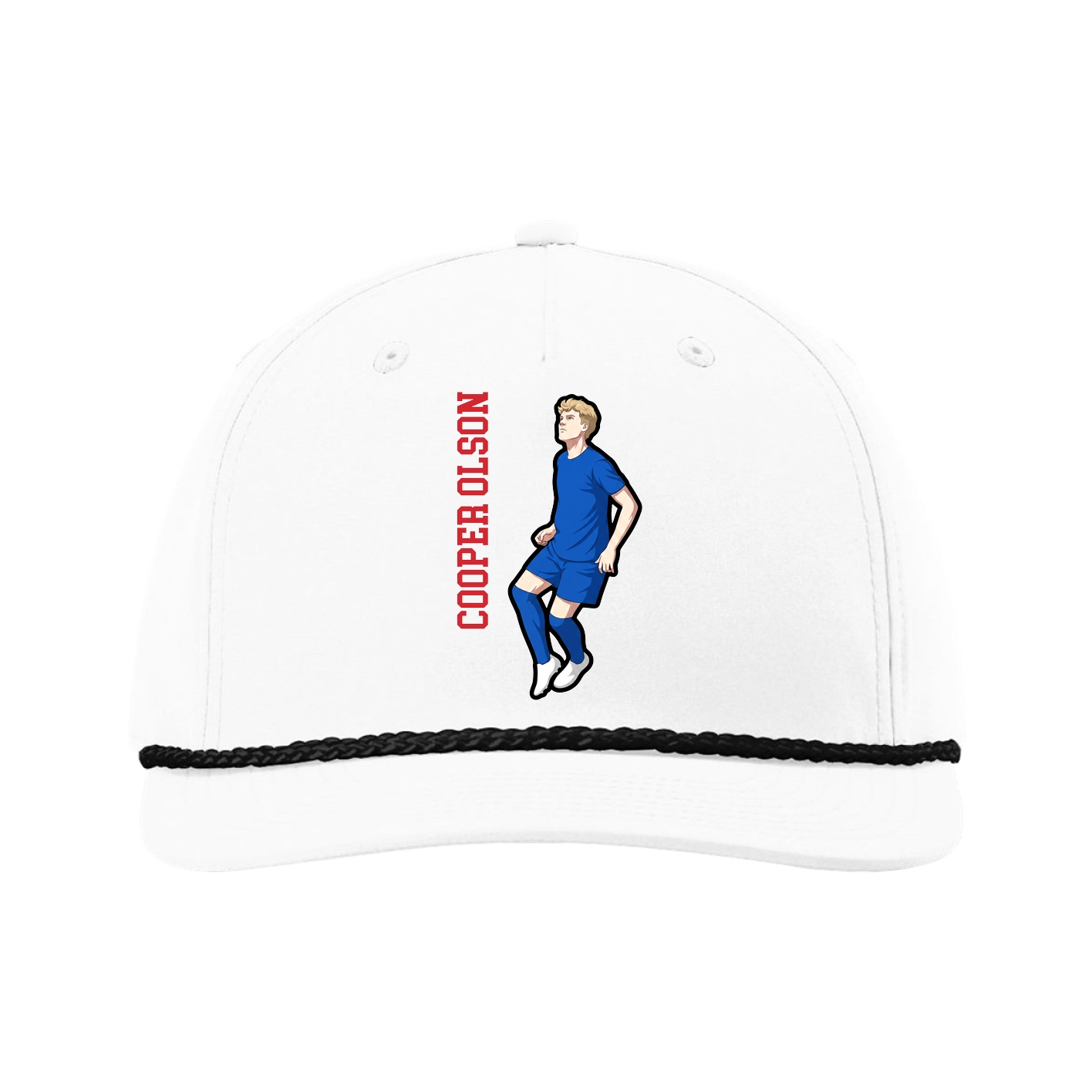 Five-Panel Classic Rope Cap — Name Vertical in White