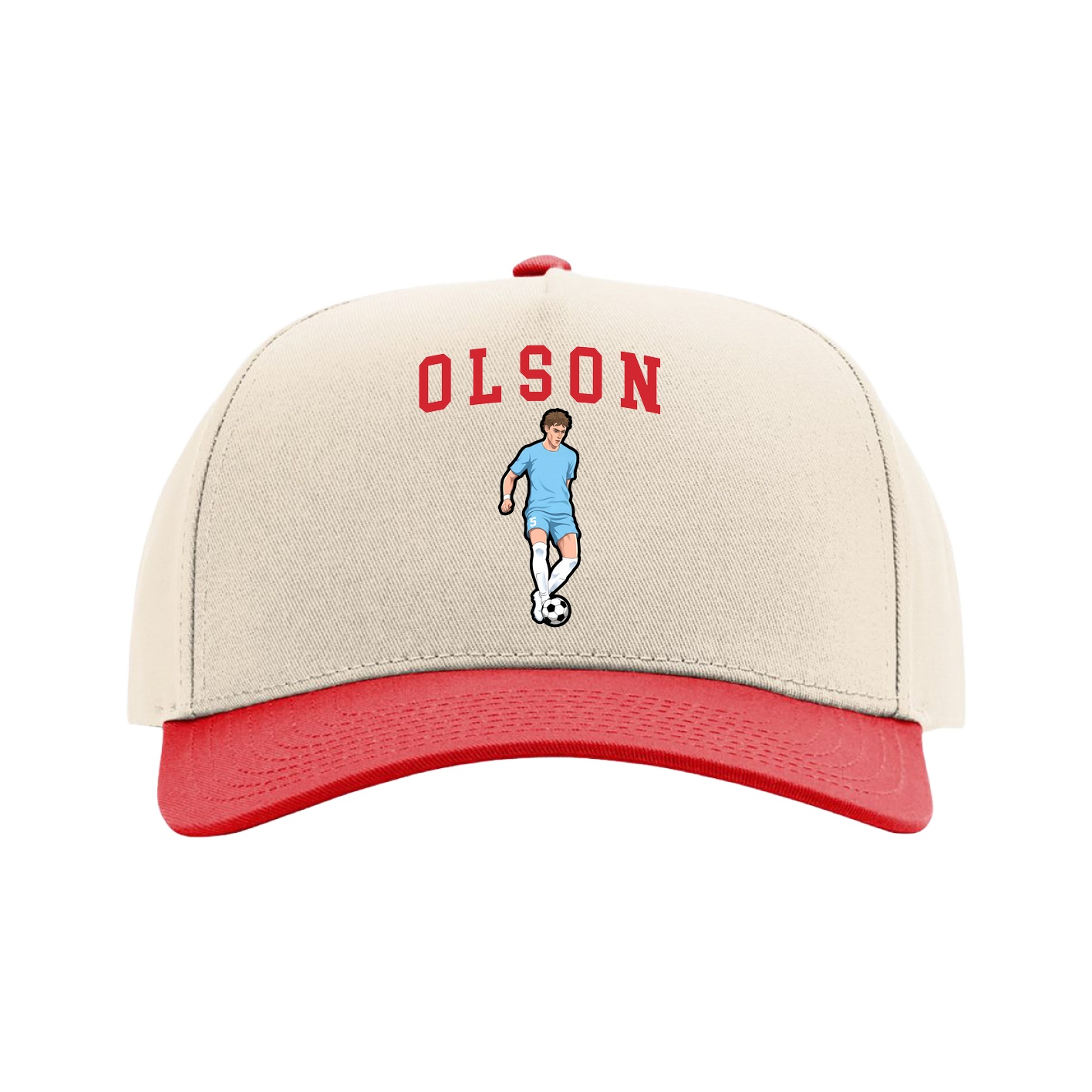 Full Fabric Five-Panel Champ Cap — Shirsey in Cream/Red