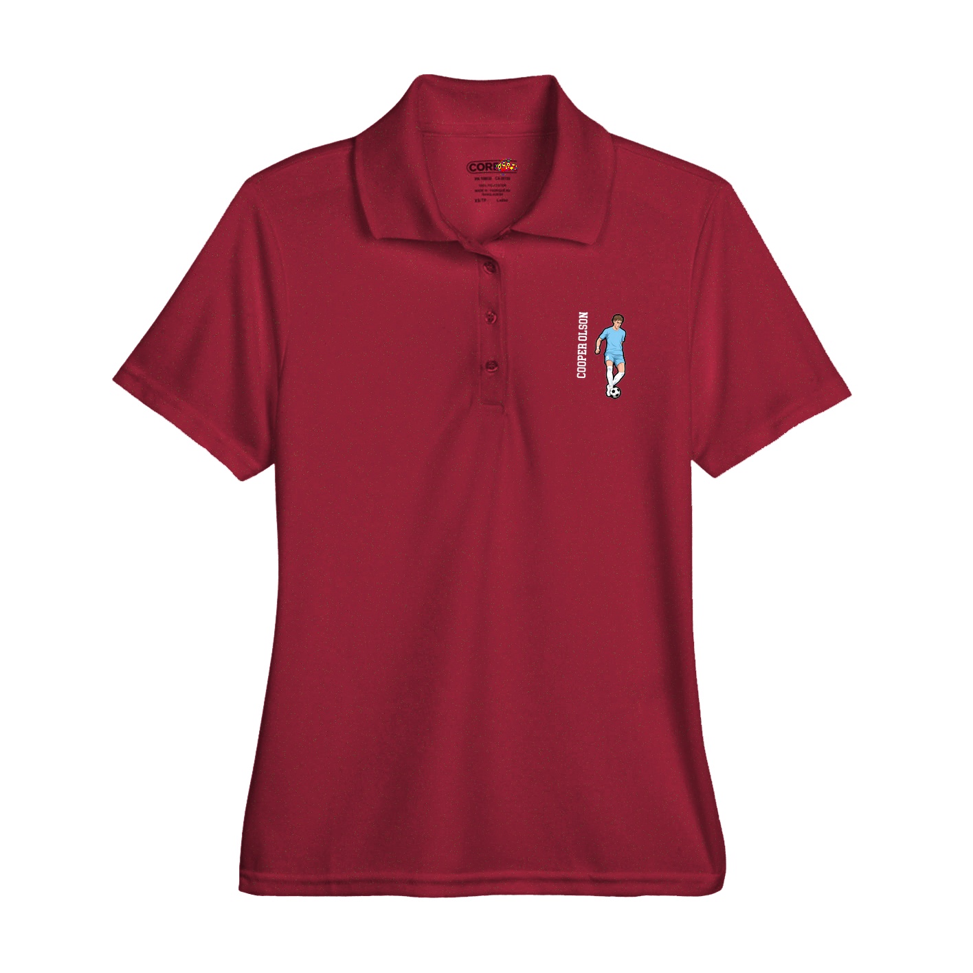 Womens Performance Polo — Name Vertical in Red