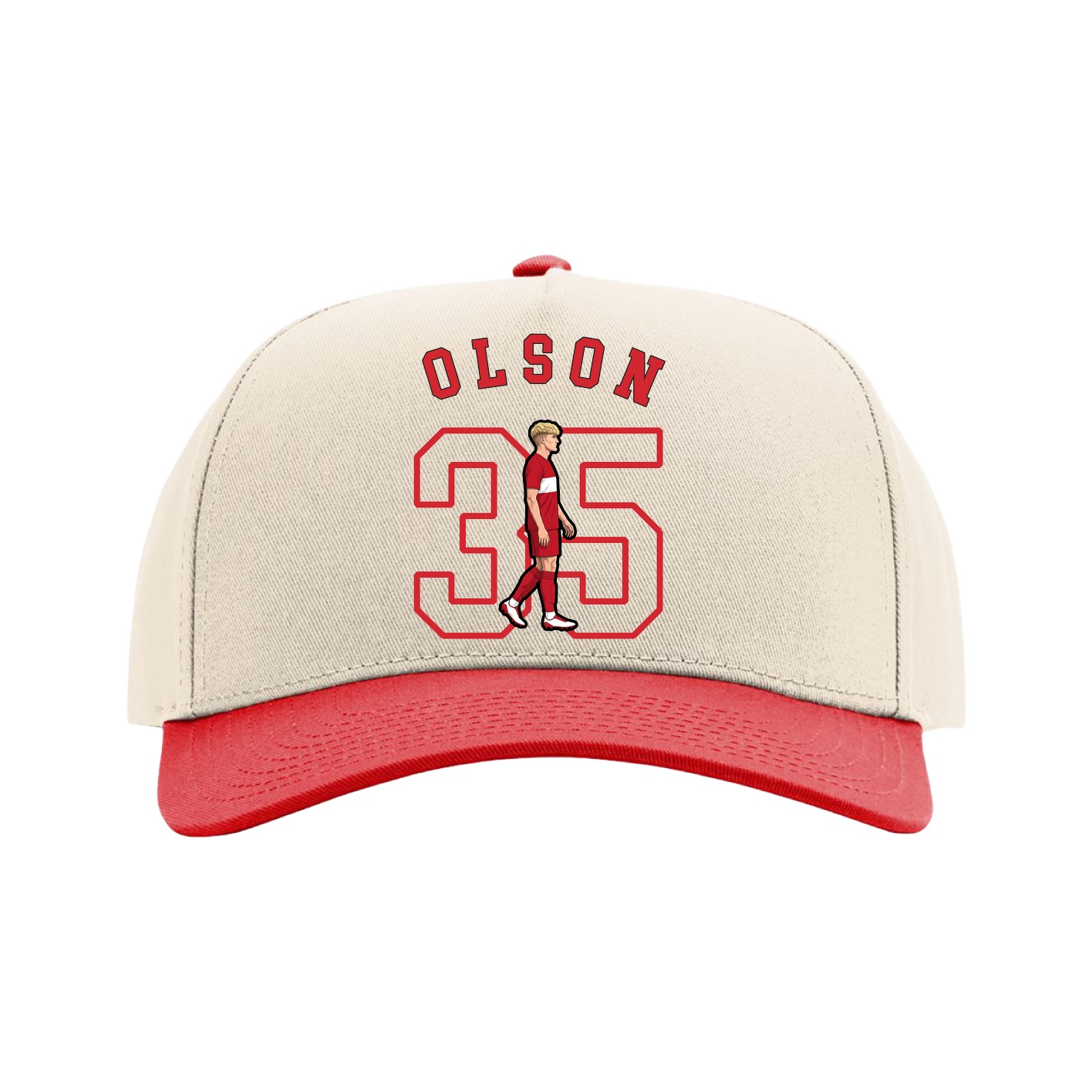 Full Fabric Five-Panel Champ Cap — Shirsey Arch in Cream/Red