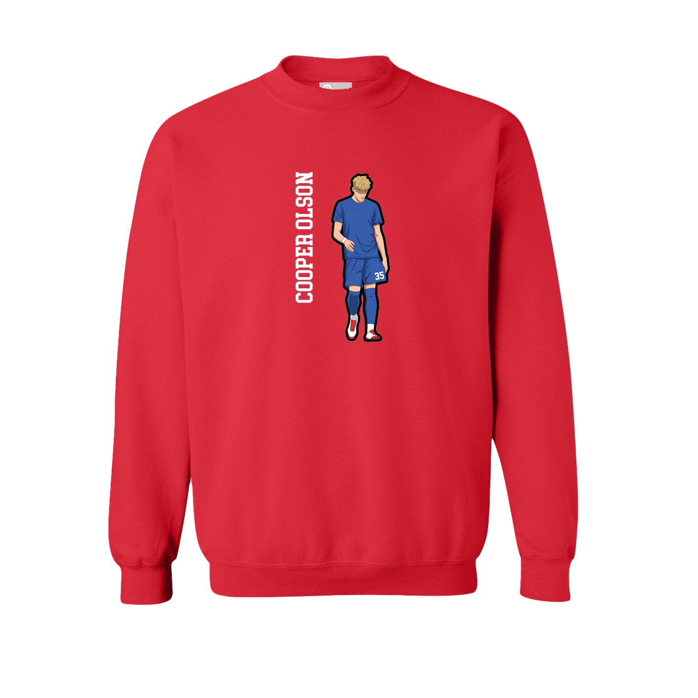 Fleece Crew — Name Vertical in Red