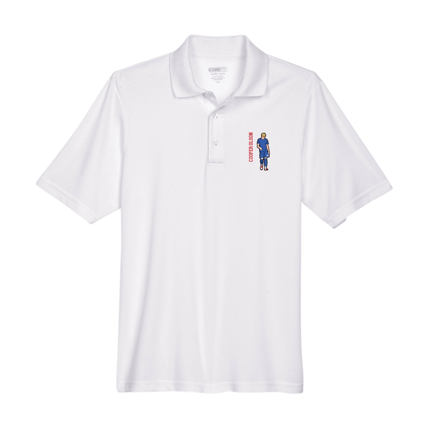 Performance Polo — Name Vertical in White
