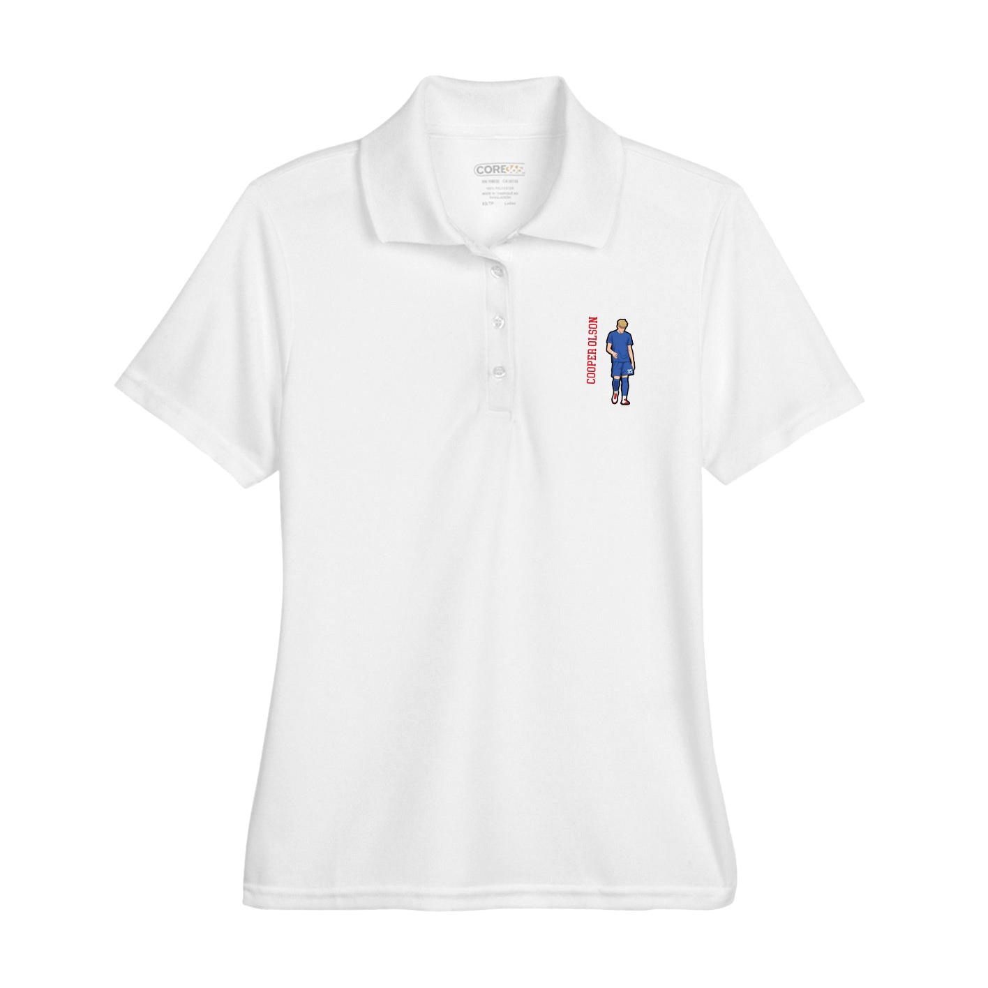 Womens Performance Polo — Name Vertical in White