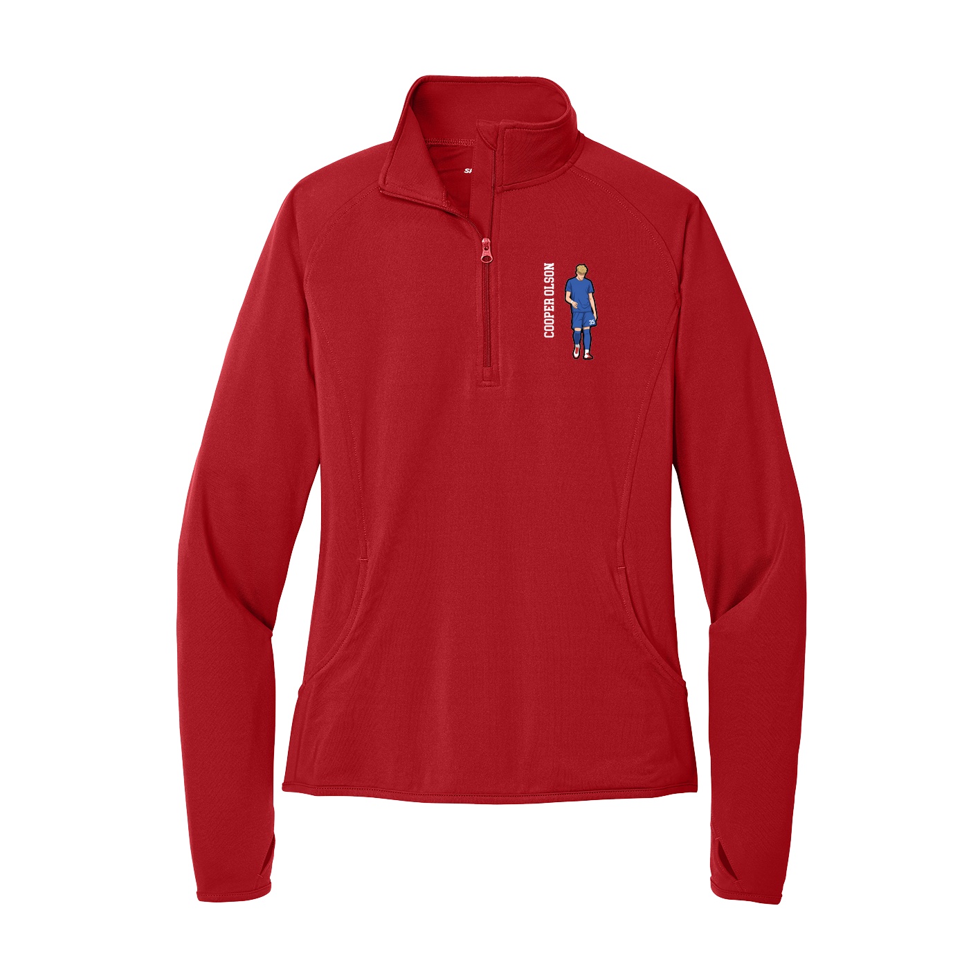 Women's Q-Zip Pullover — Name Vertical in Red