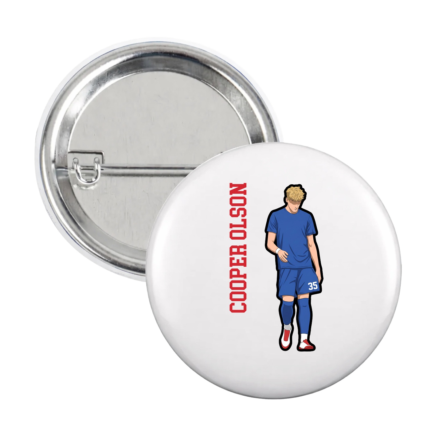 Game Day Button — Name Vertical in White