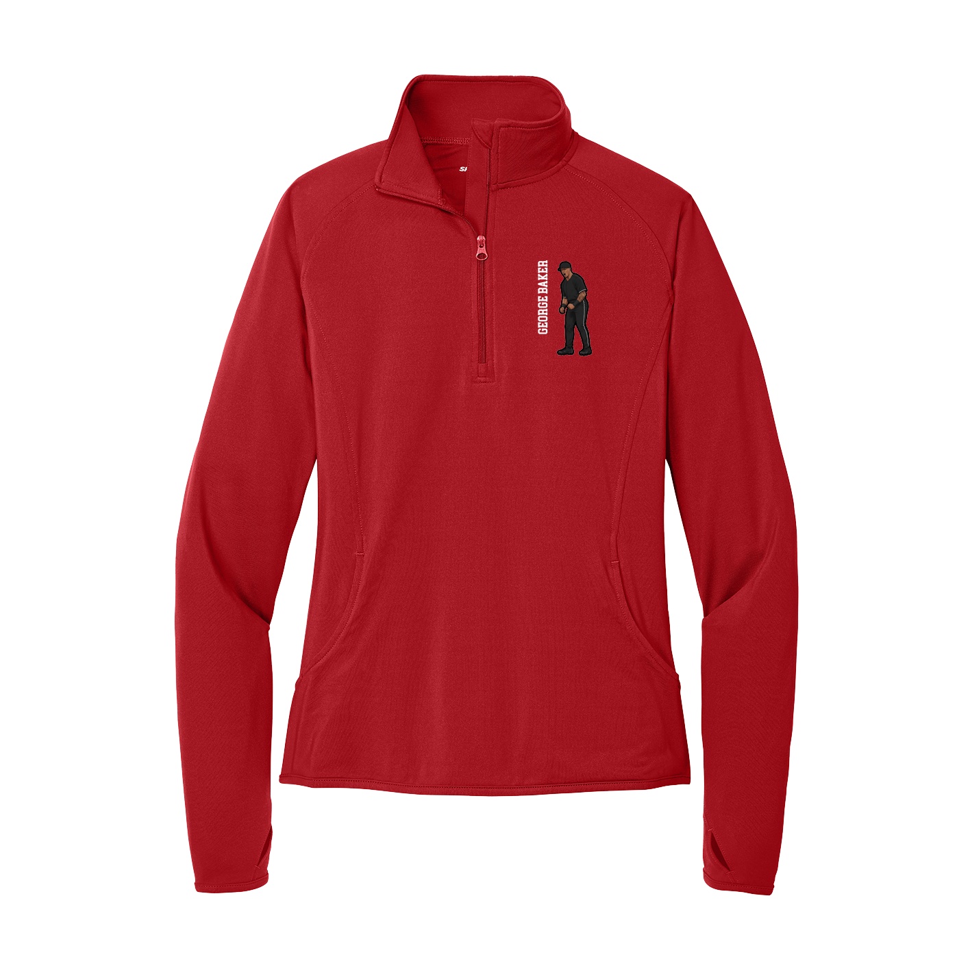 Women's Q-Zip Pullover — Name Vertical in Red