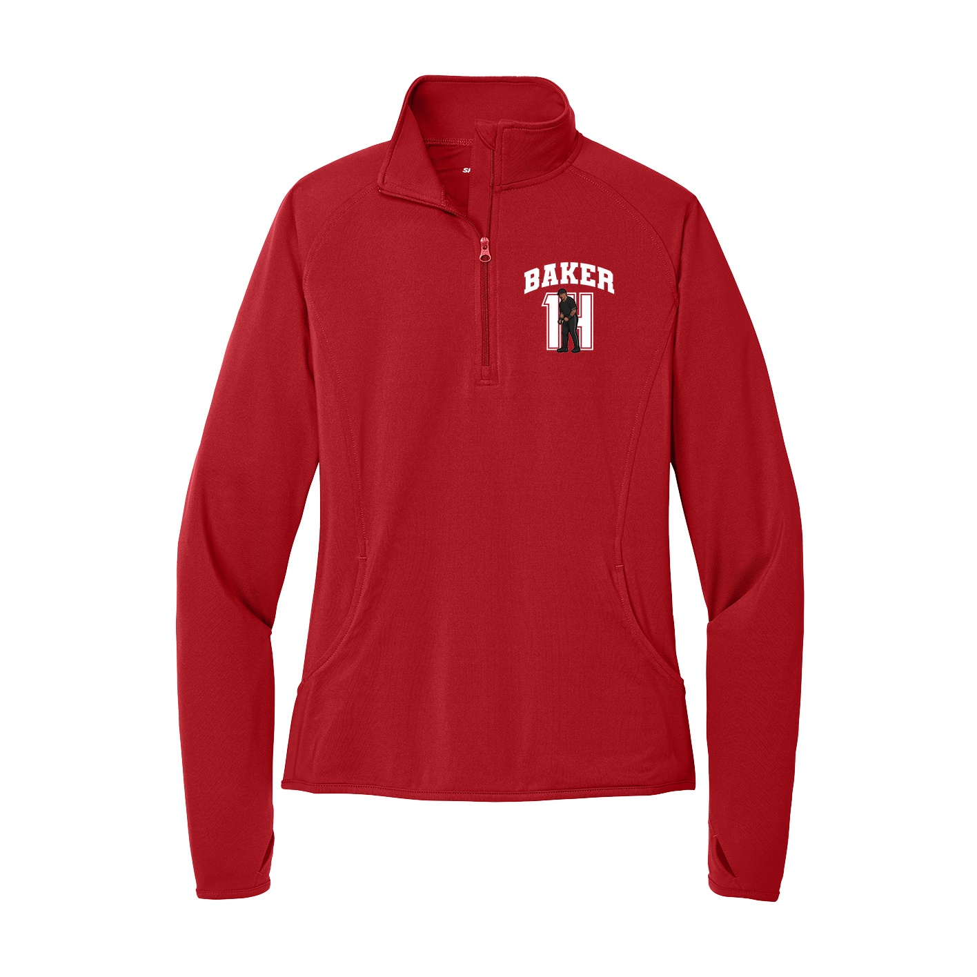 Women's Q-Zip Pullover — Number in Red
