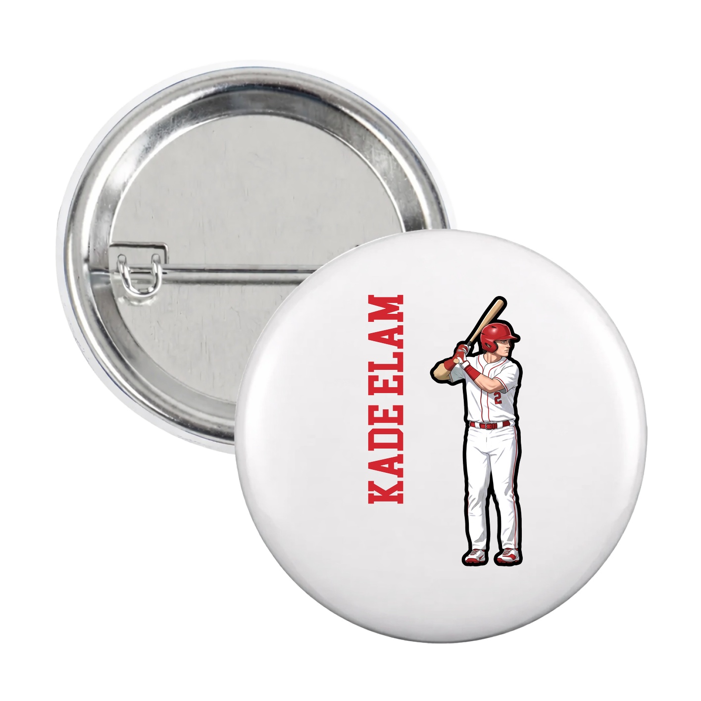 Game Day Button — Name Vertical in White