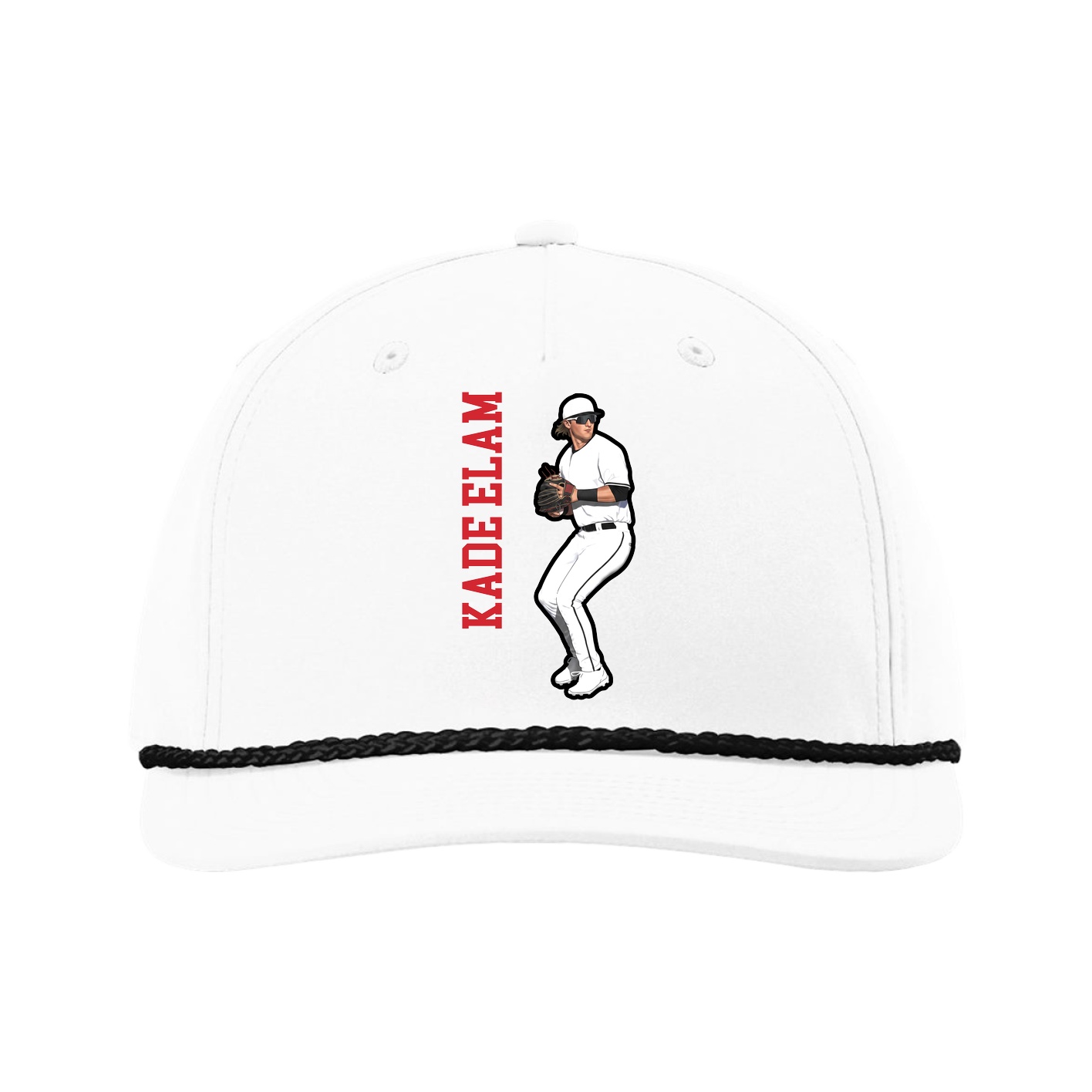 Five-Panel Classic Rope Cap — Name Vertical in White