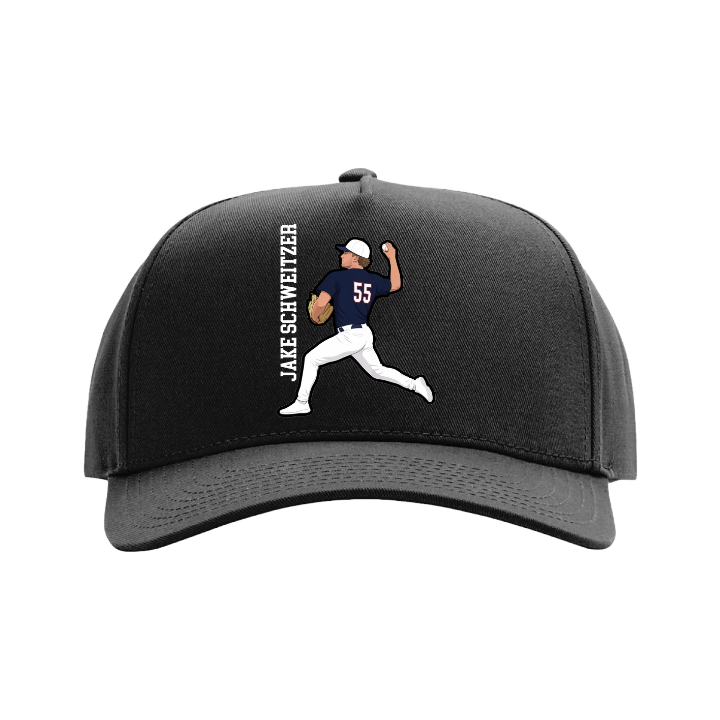 Full Fabric Five-Panel Champ Cap — Name Vertical in Black