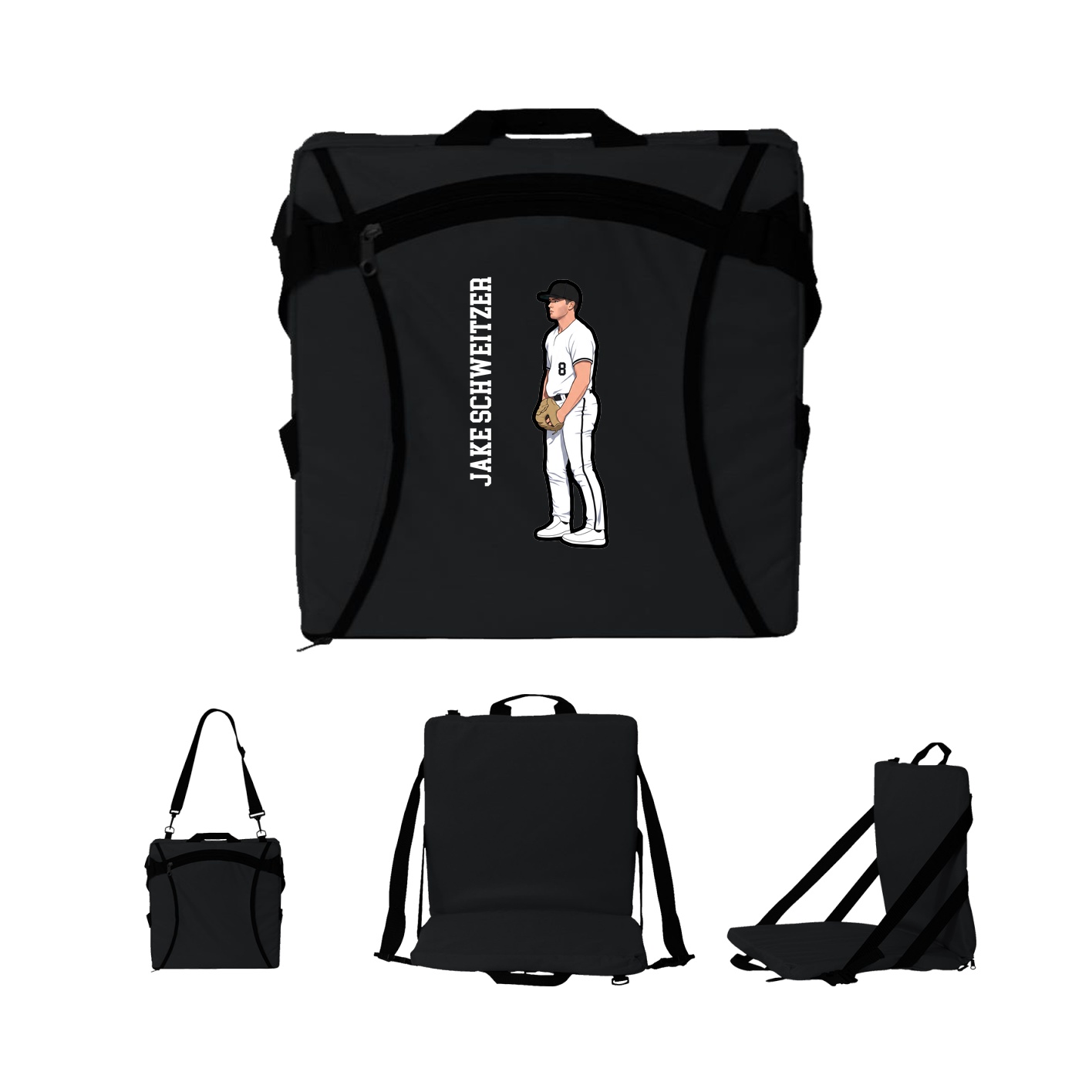 Folding Stadium Seat — Name Vertical in Black