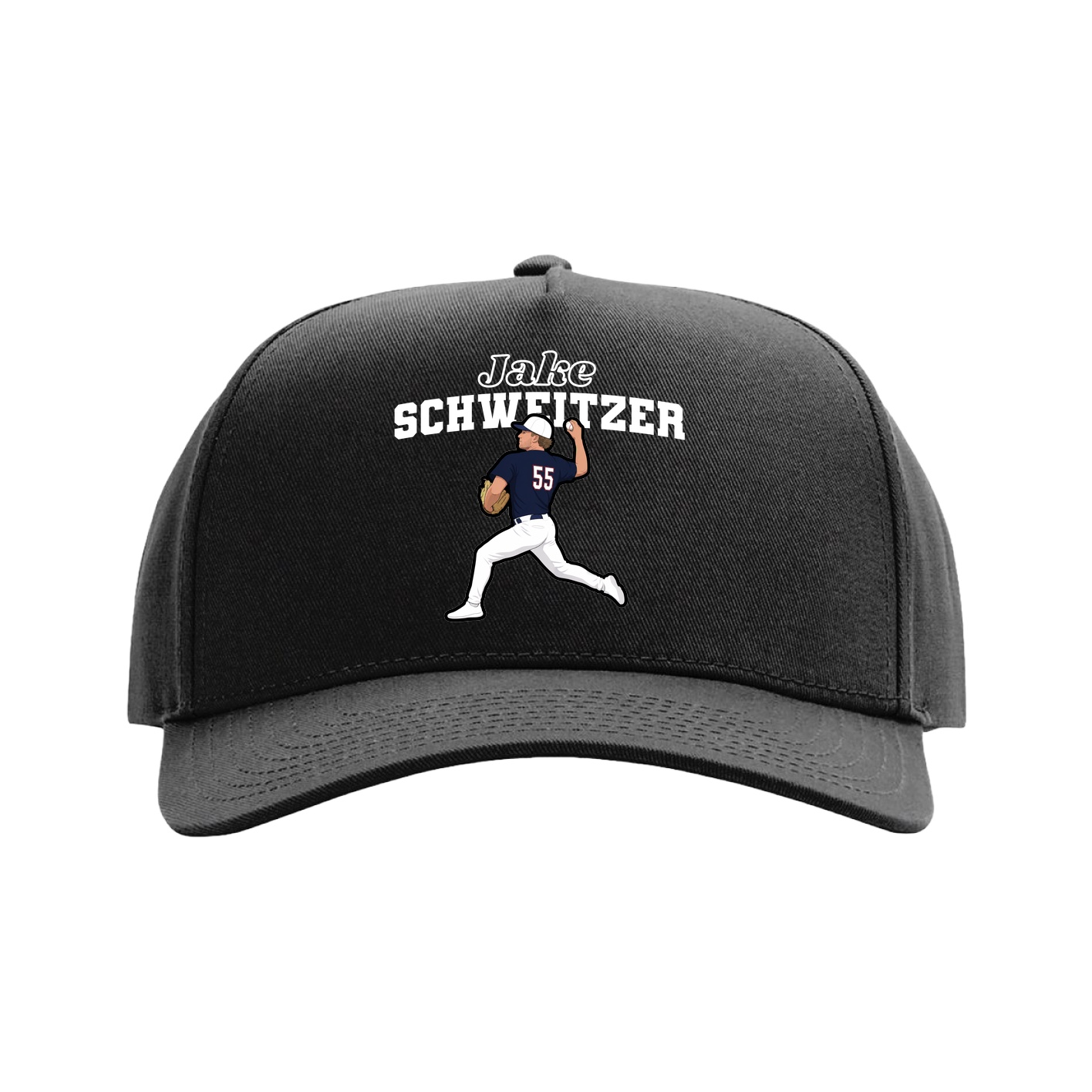 Full Fabric Five-Panel Champ Cap — Name Arch in Black