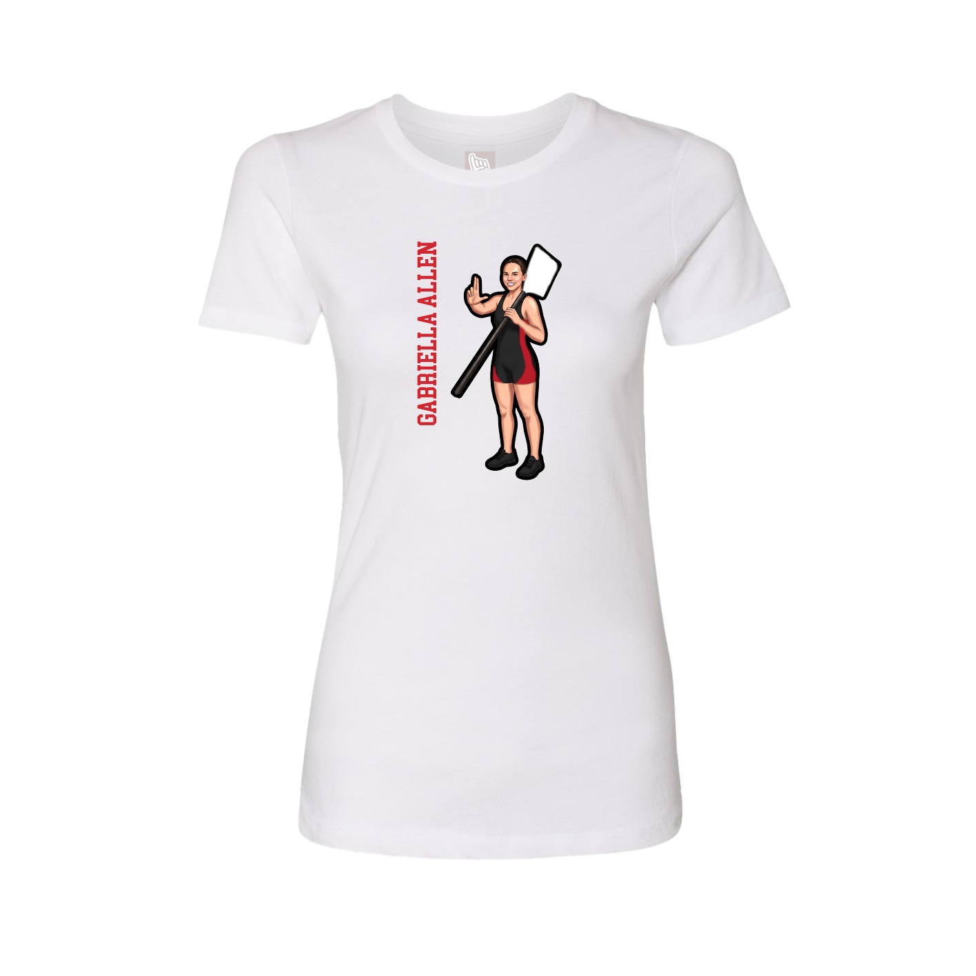Womens Tee — Name Vertical in White
