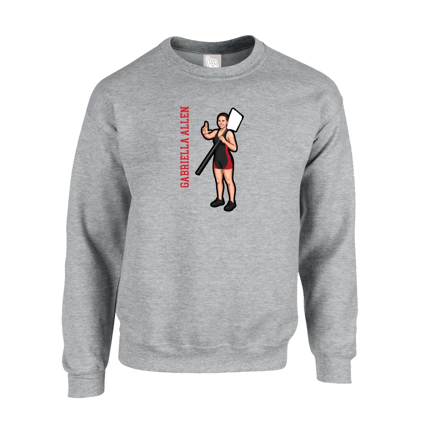 Fleece Crew — Name Vertical in Grey