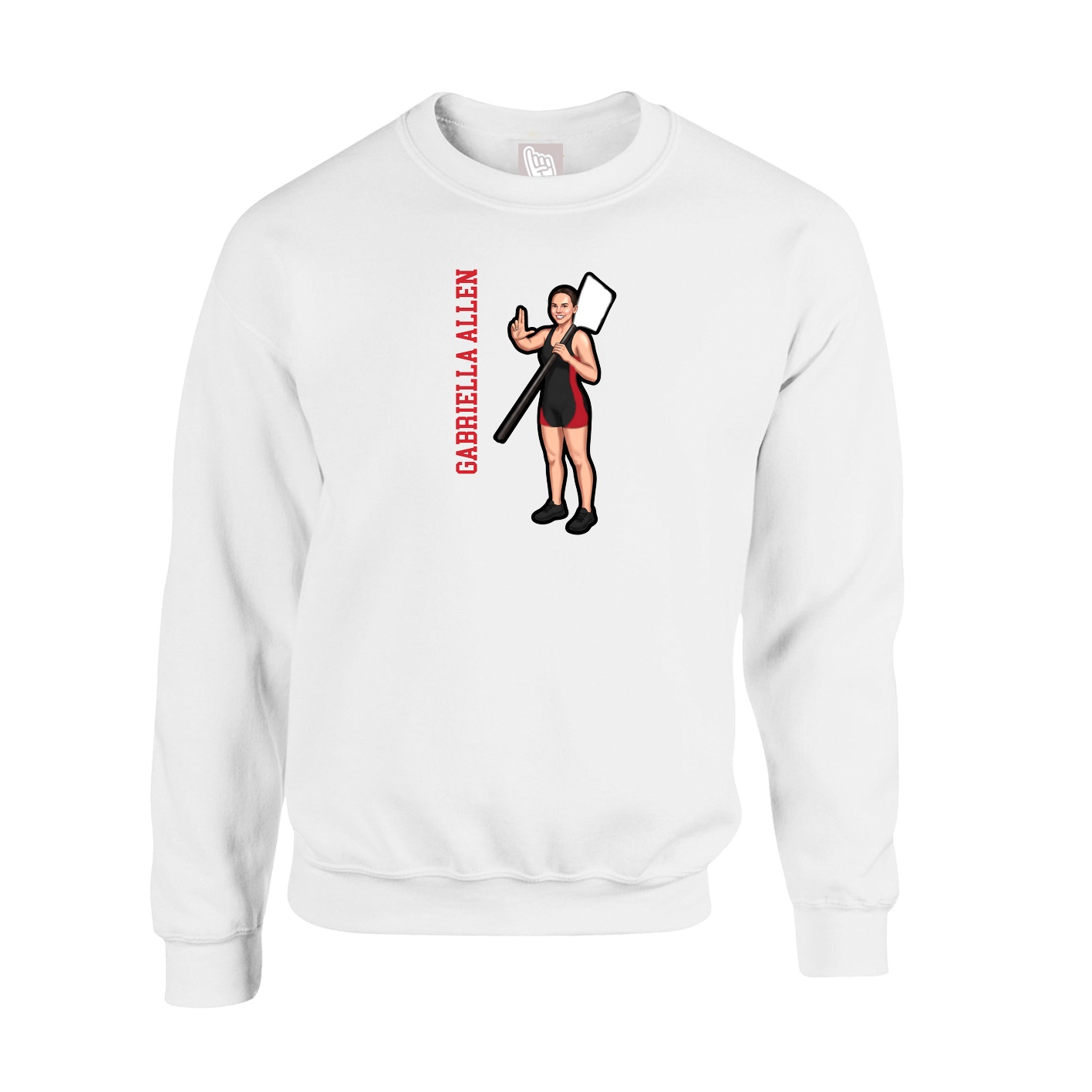 Fleece Crew — Name Vertical in White